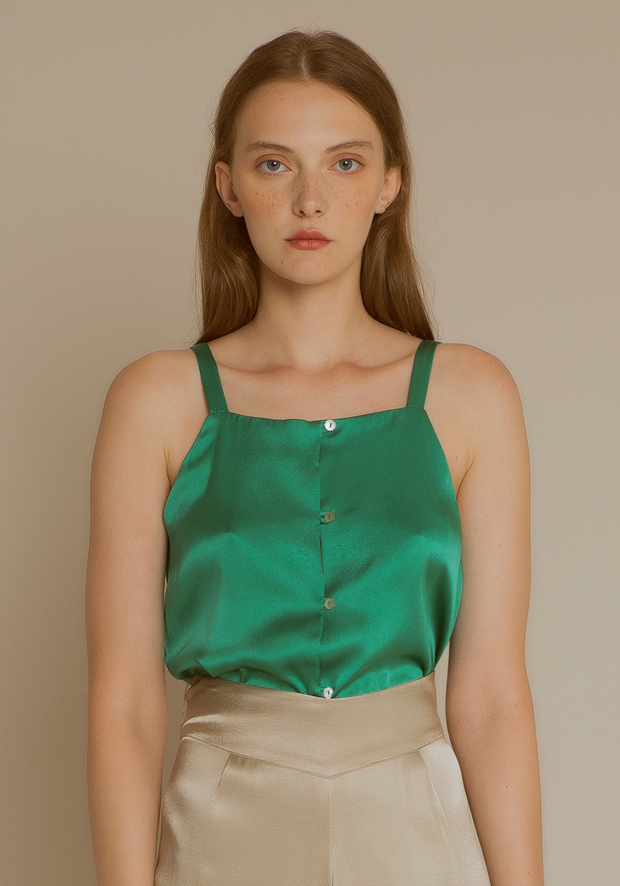 GREEN SILK TOP