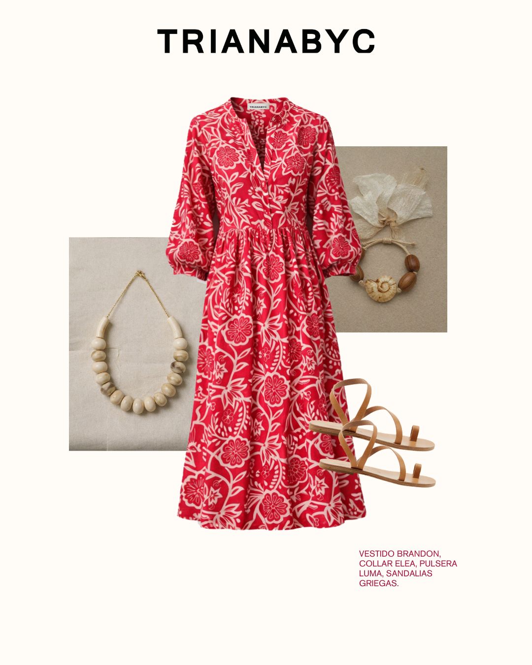Vestido brandon flor deco rojo