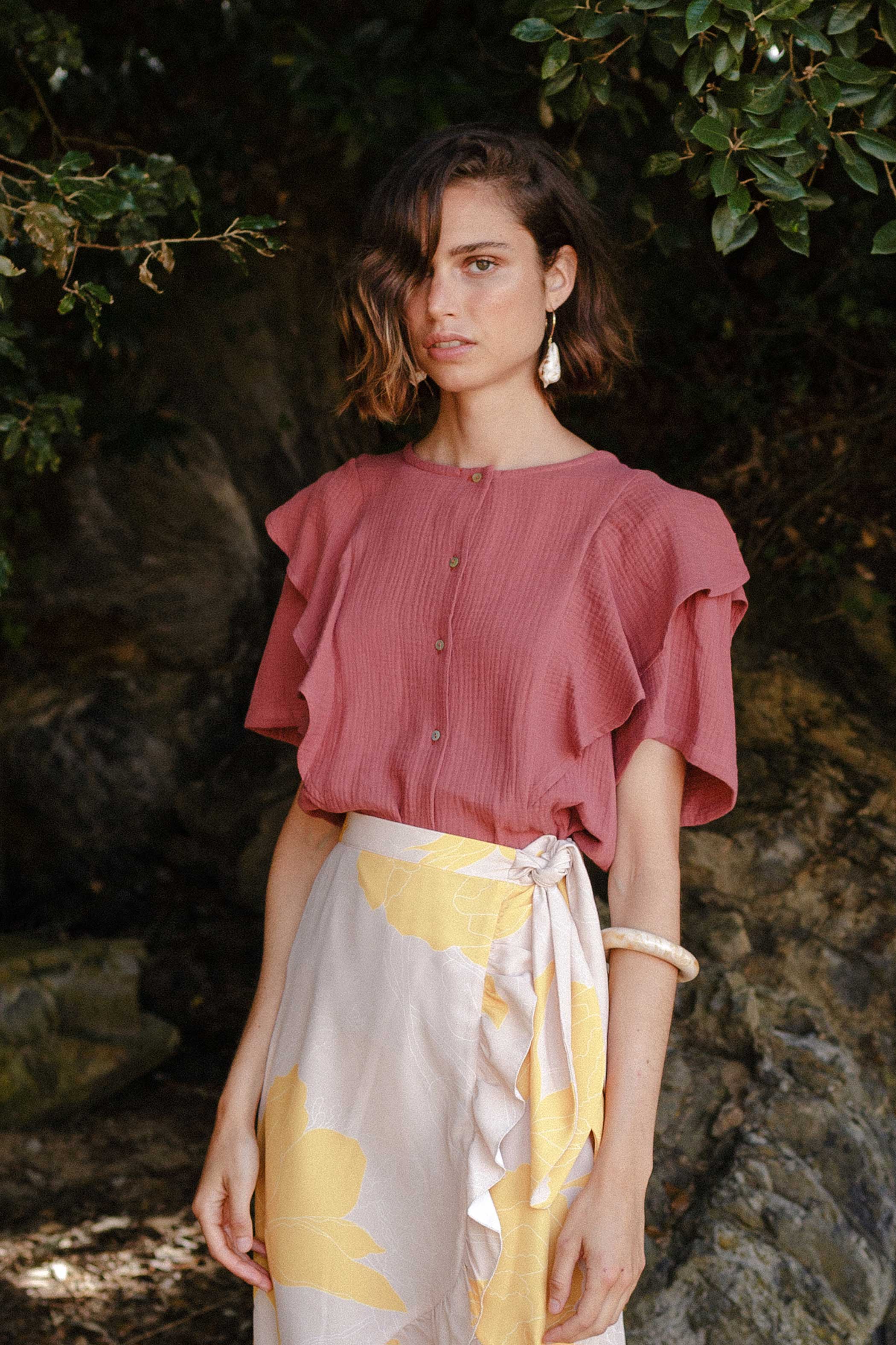 Mustard/sand print ruffle skirt