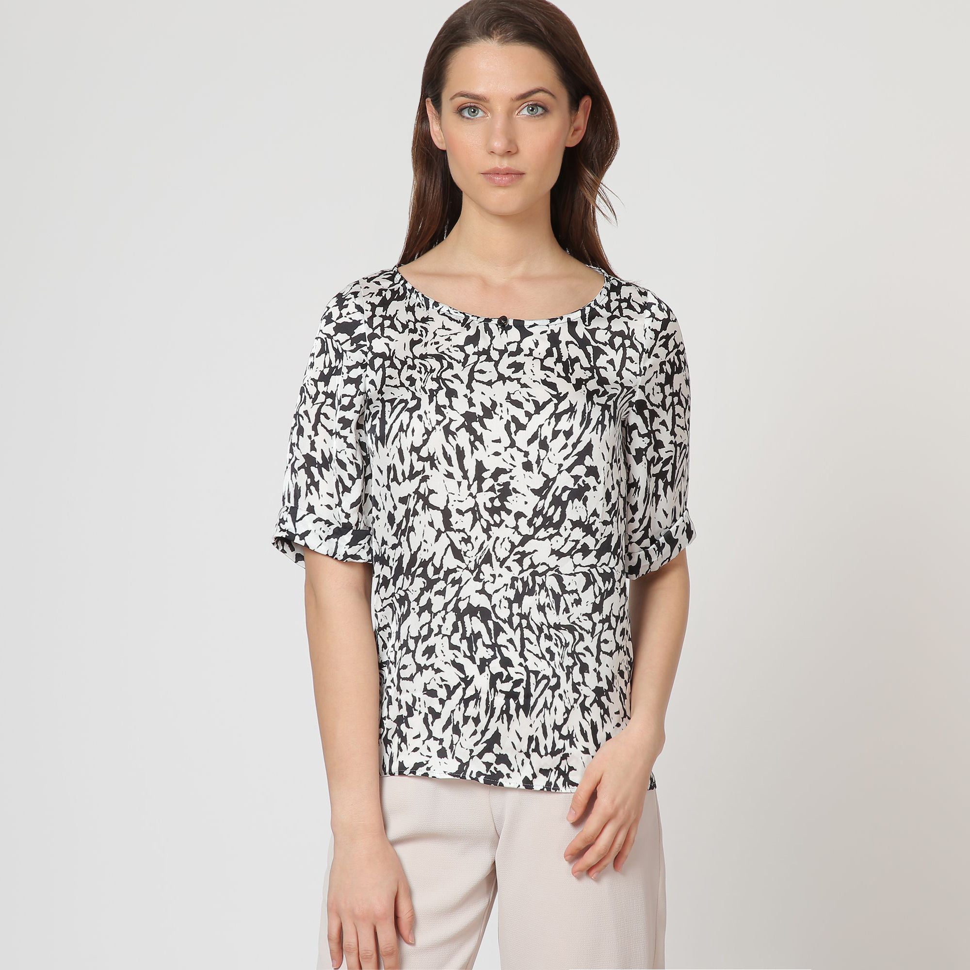 Chemisier en satin imprimé NOIR ET BLANC