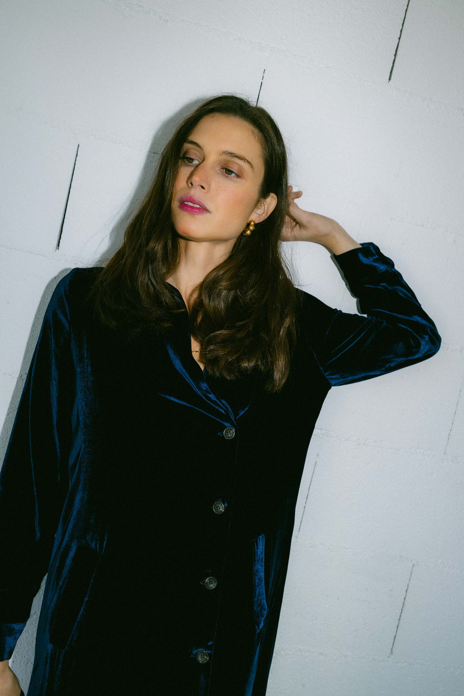 Abrigo vestido terciopelo de seda AZUL noche