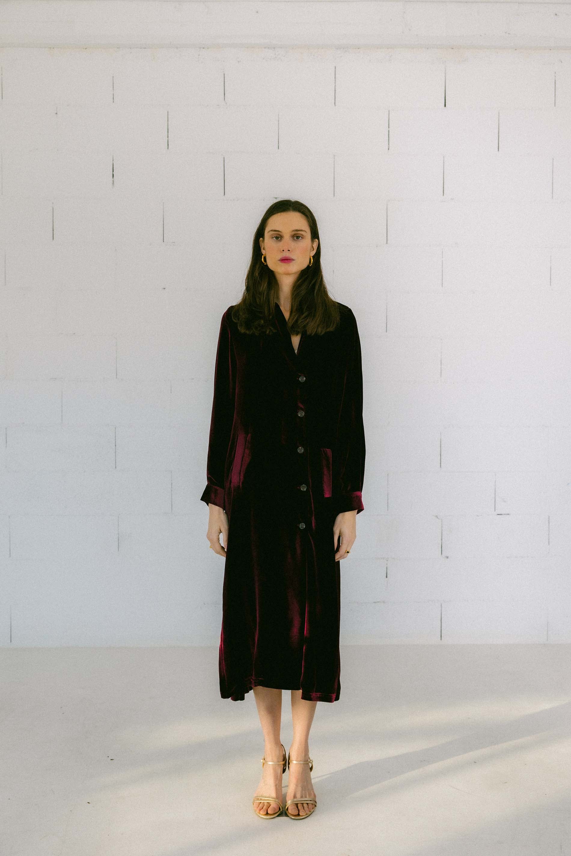 Abrigo vestido terciopelo de seda burdeos