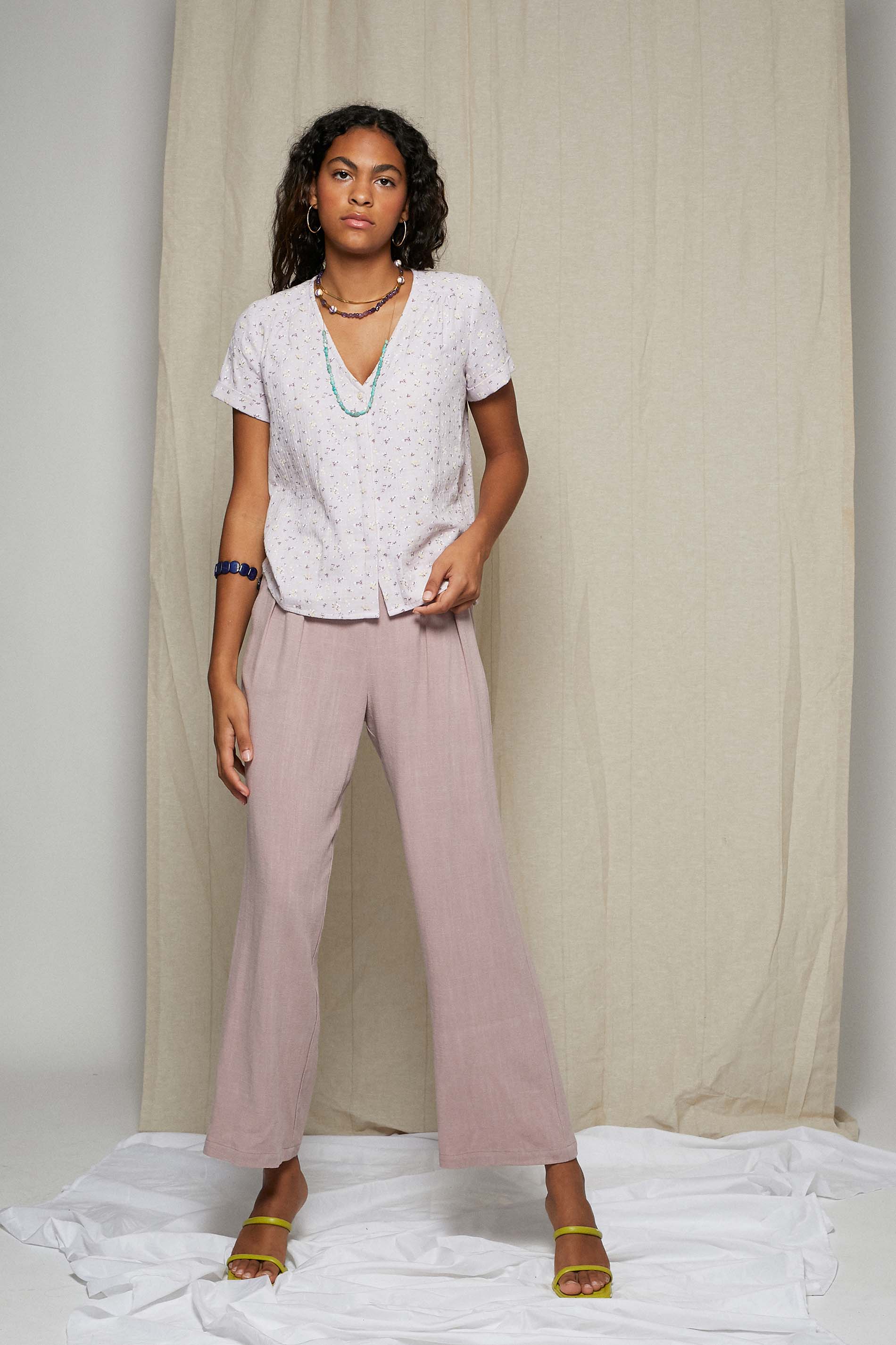 Blusa algodón orgánico flor malva BURNI