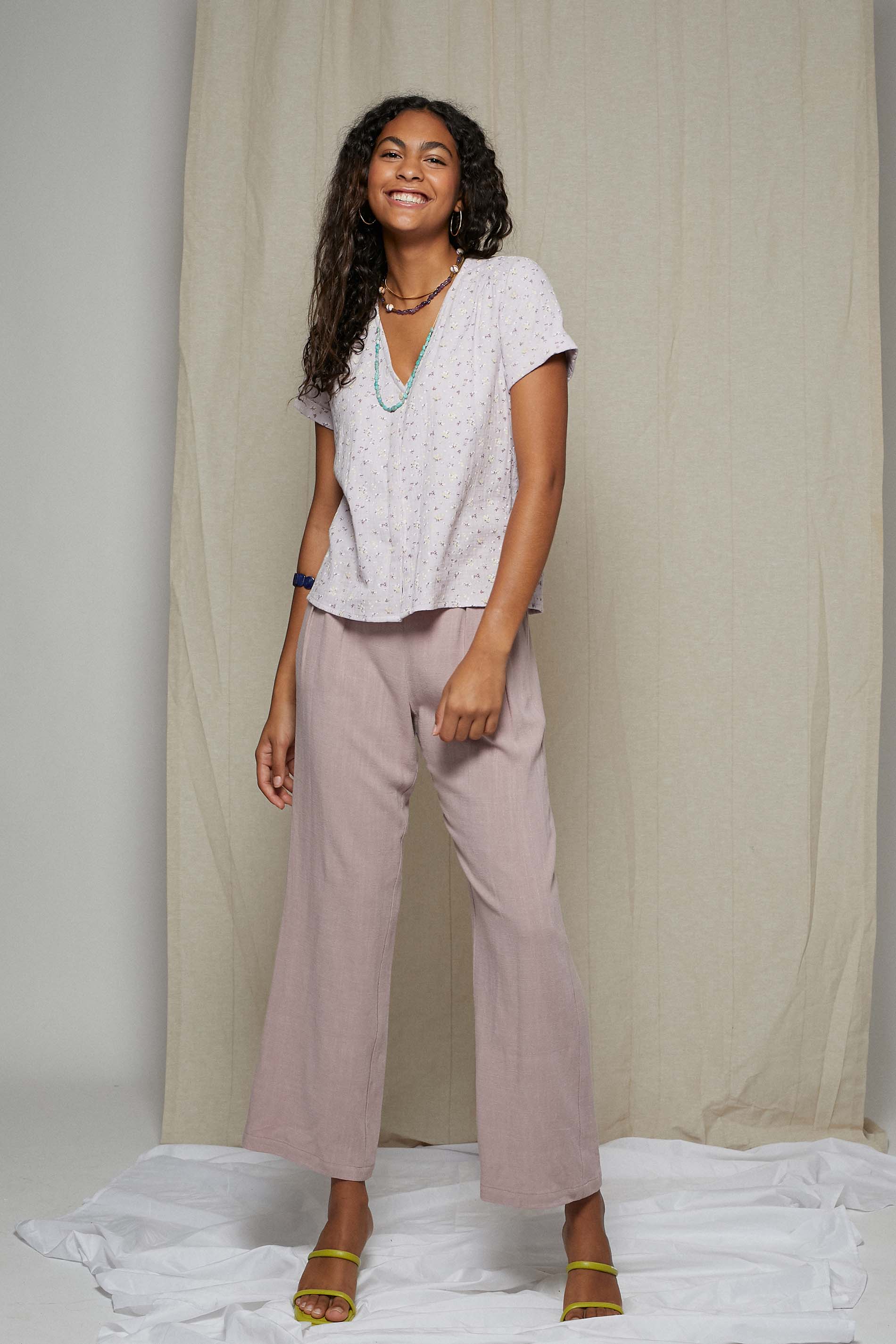 Blusa algodón orgánico flor malva BURNI
