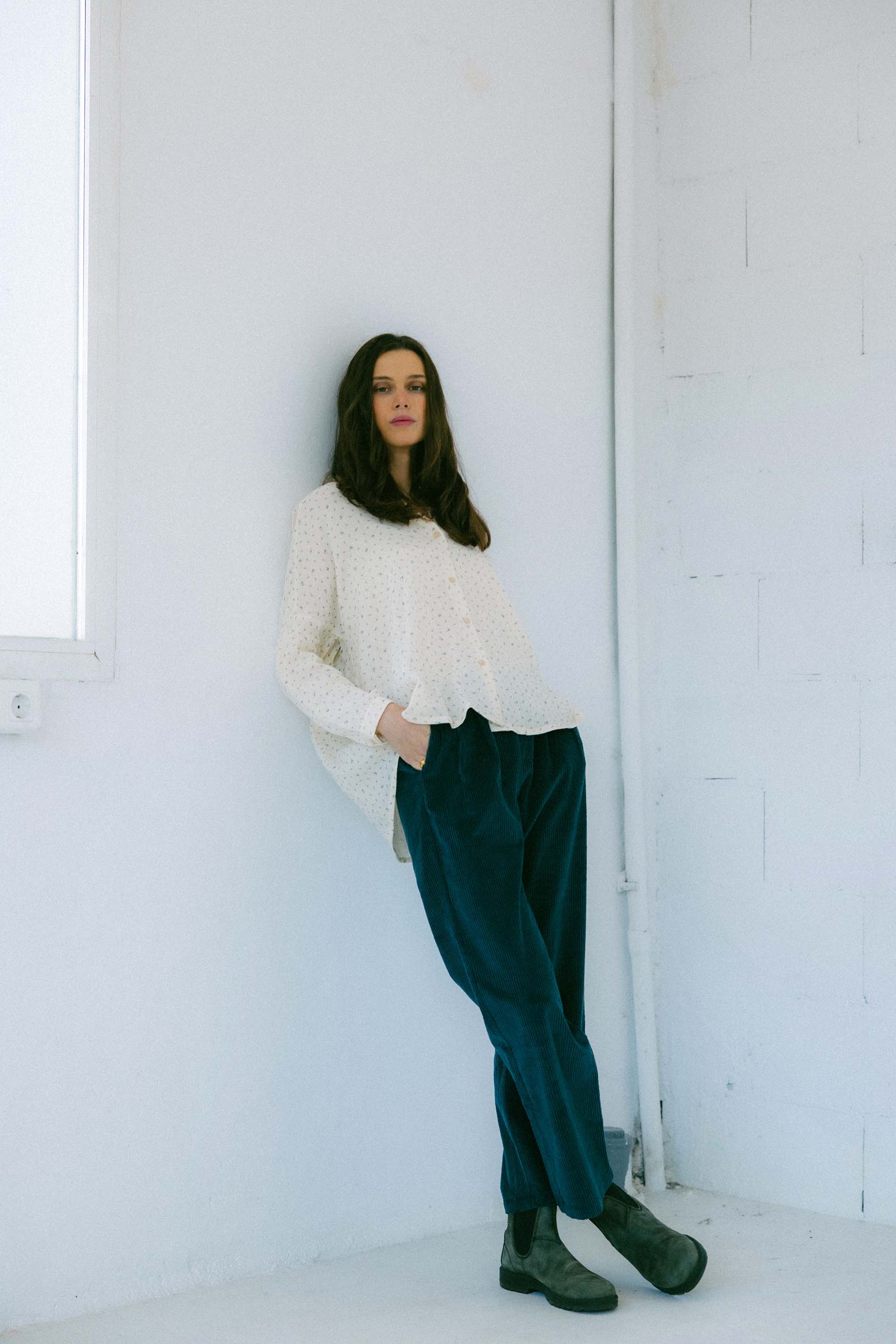 Blusa algodón orgánico STAR flor azul