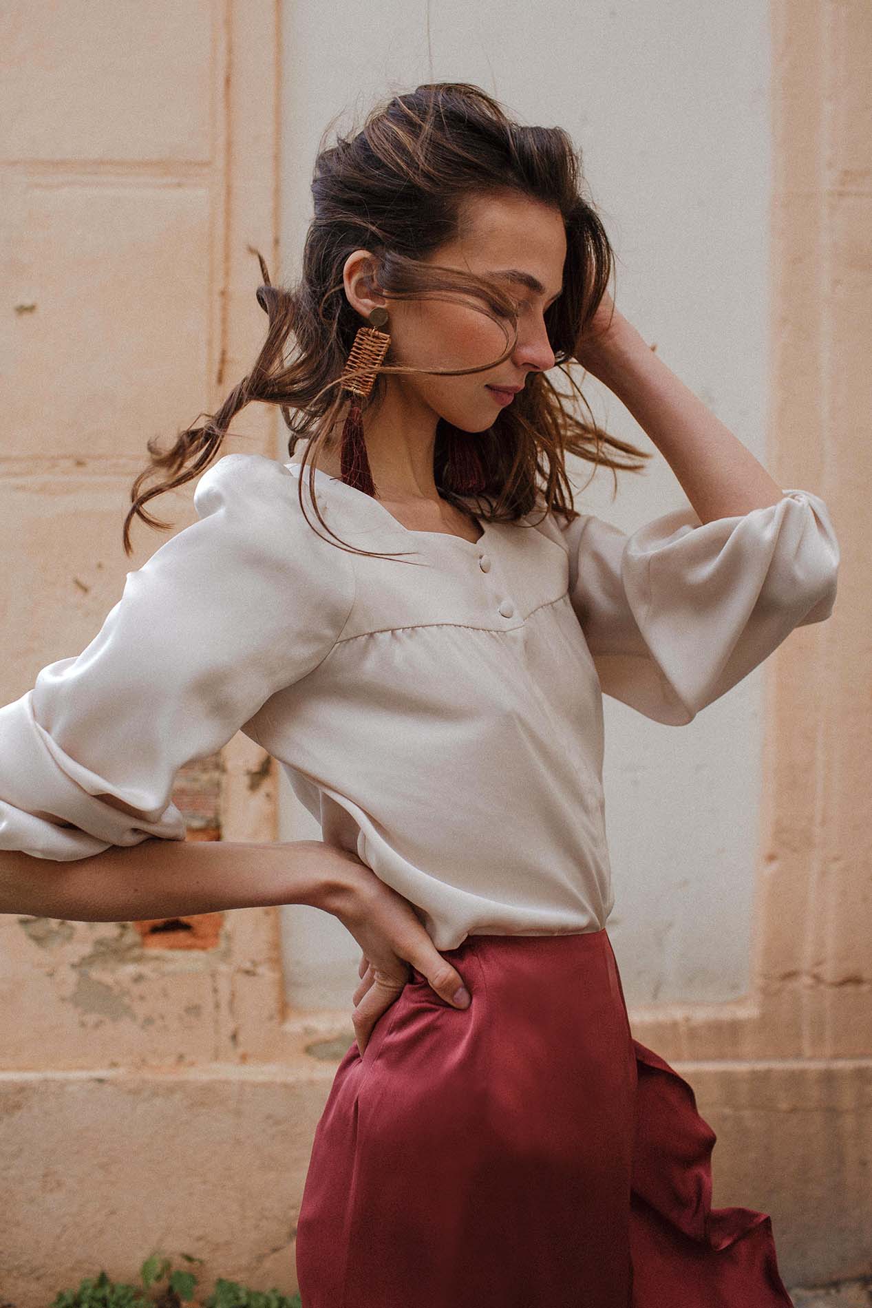 SAND color satin blouse