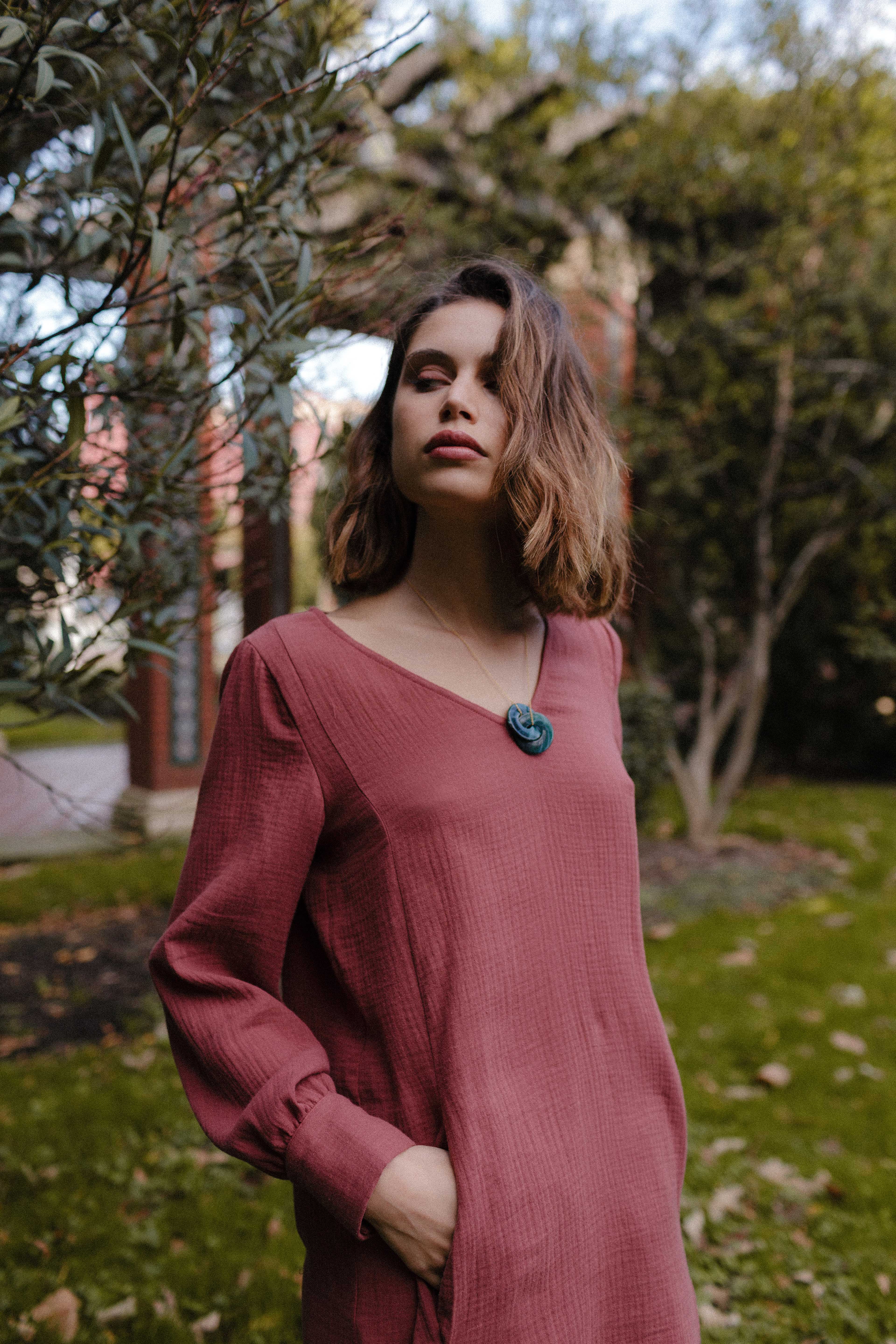 Vestido corto organic burdeos