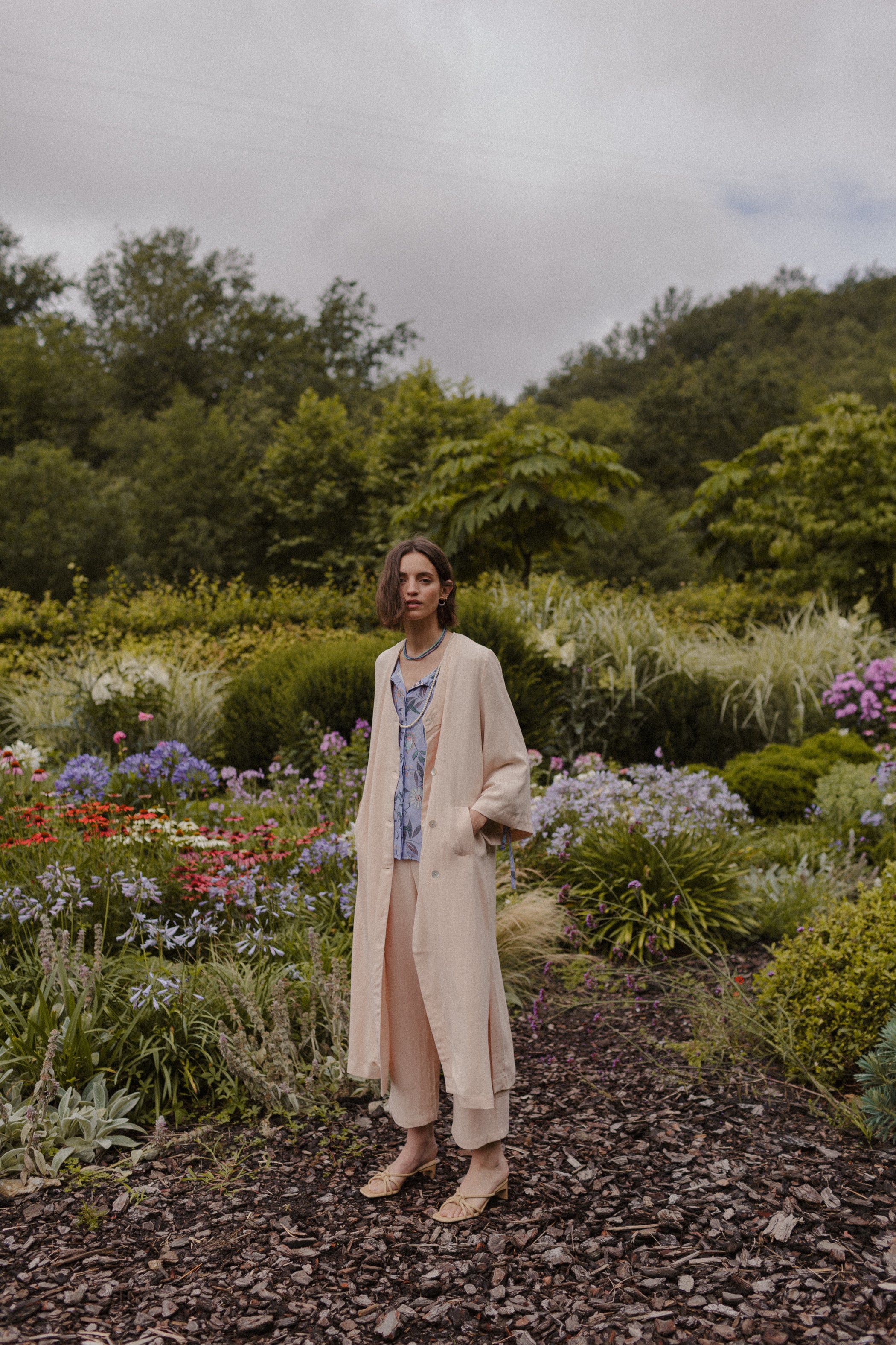 Pink linen BAMBOO dress coat
