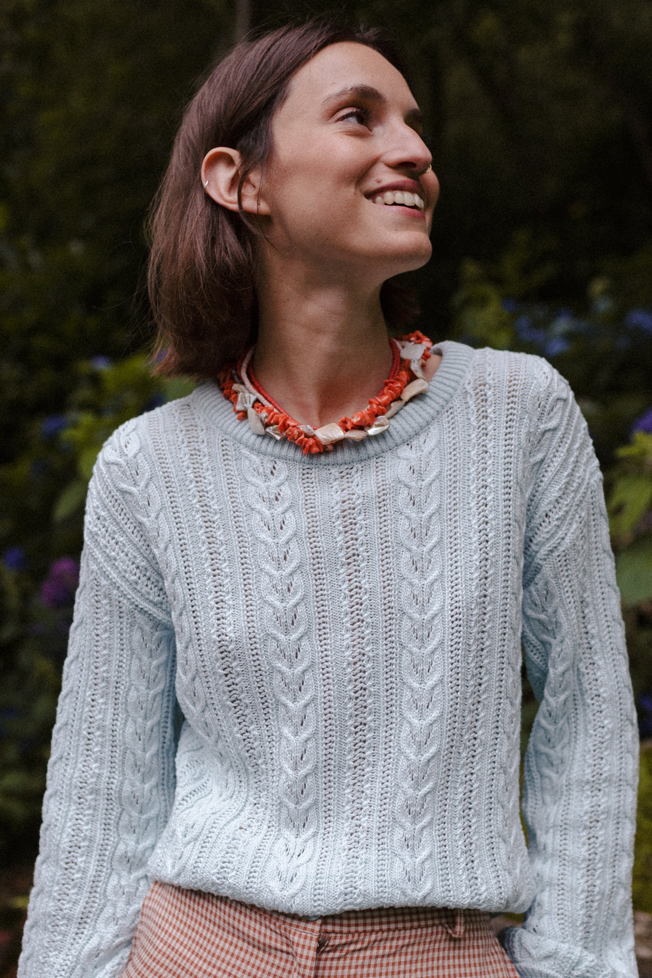 Ecru openwork knit sweater