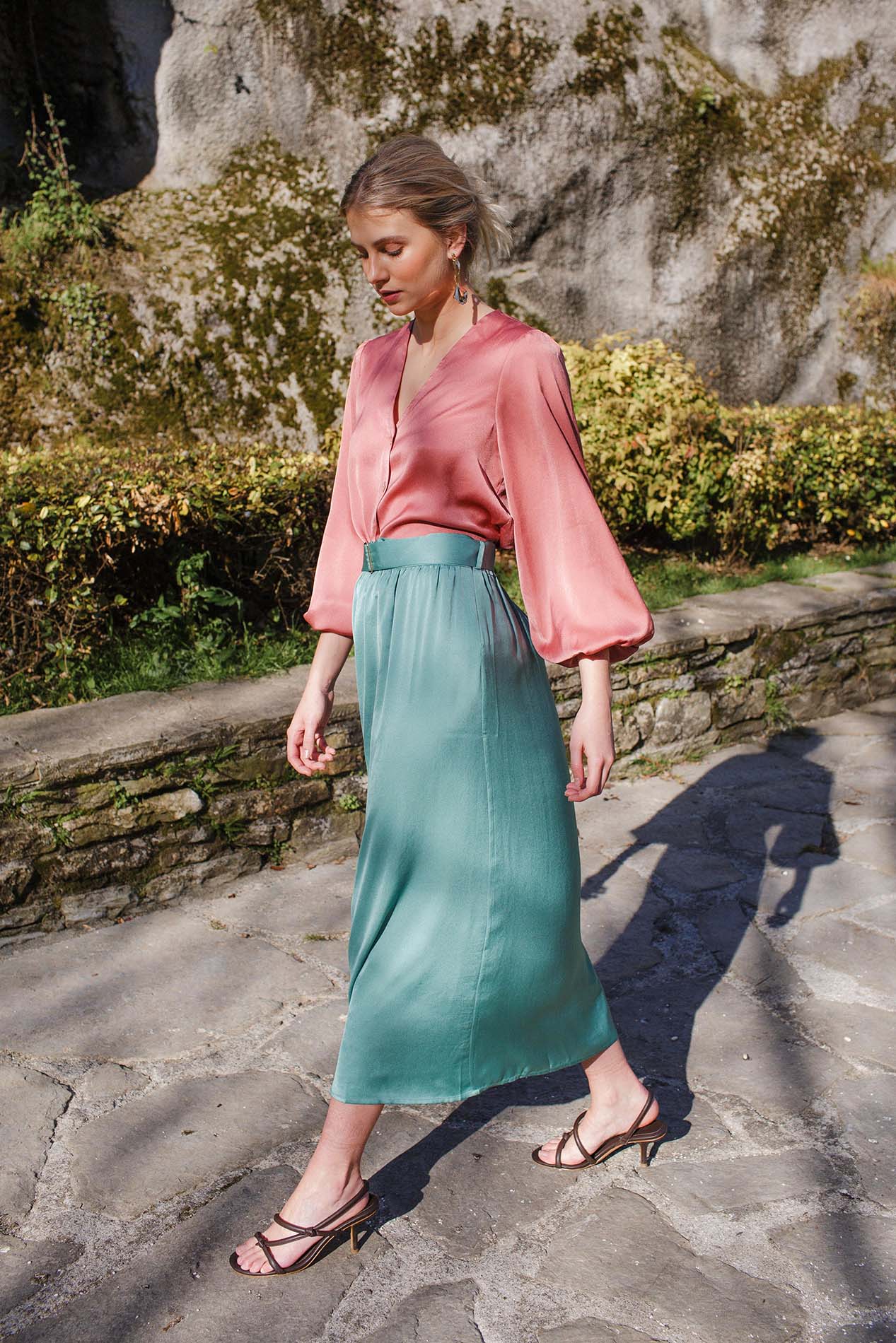COCO green satin skirt