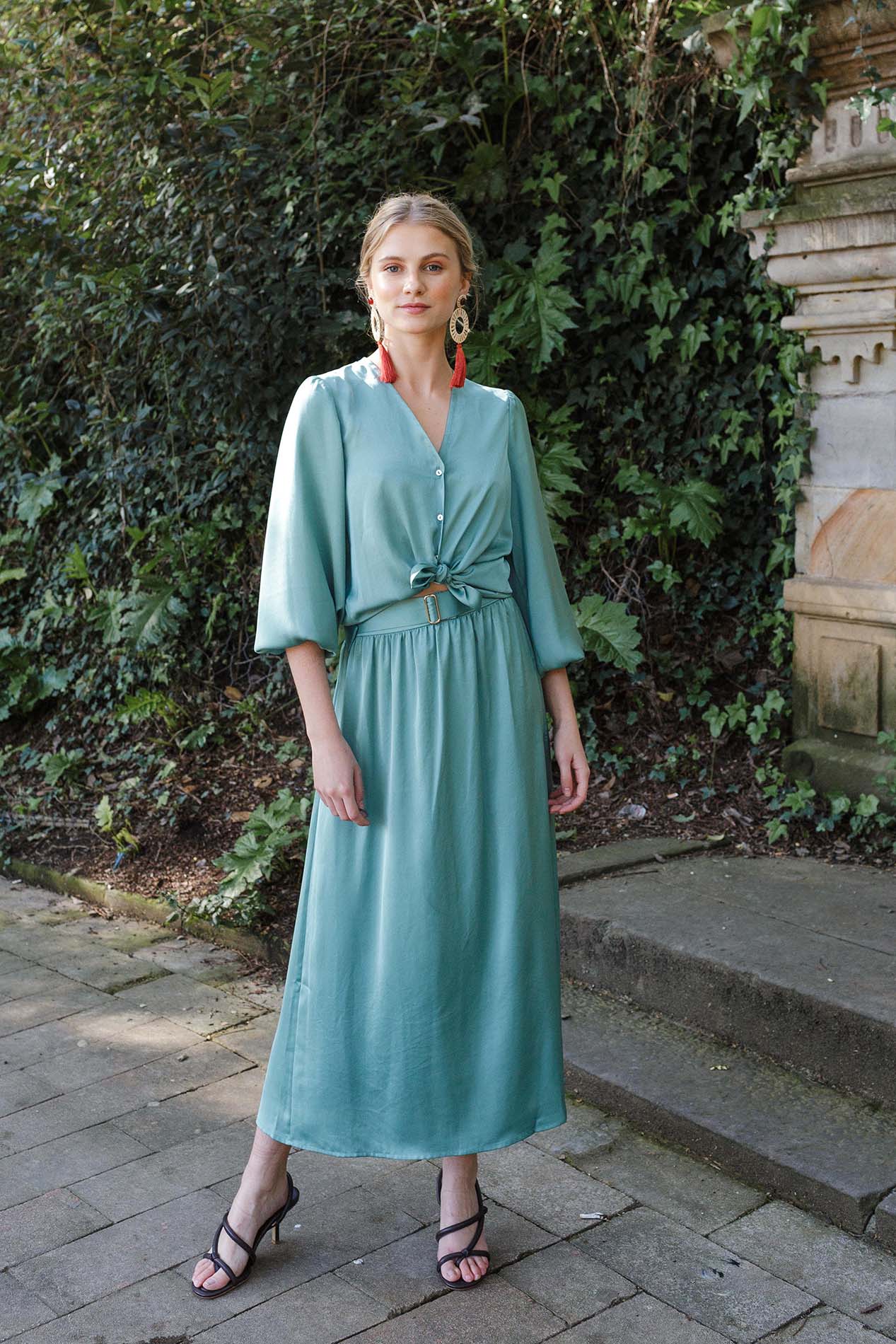COCO green satin skirt