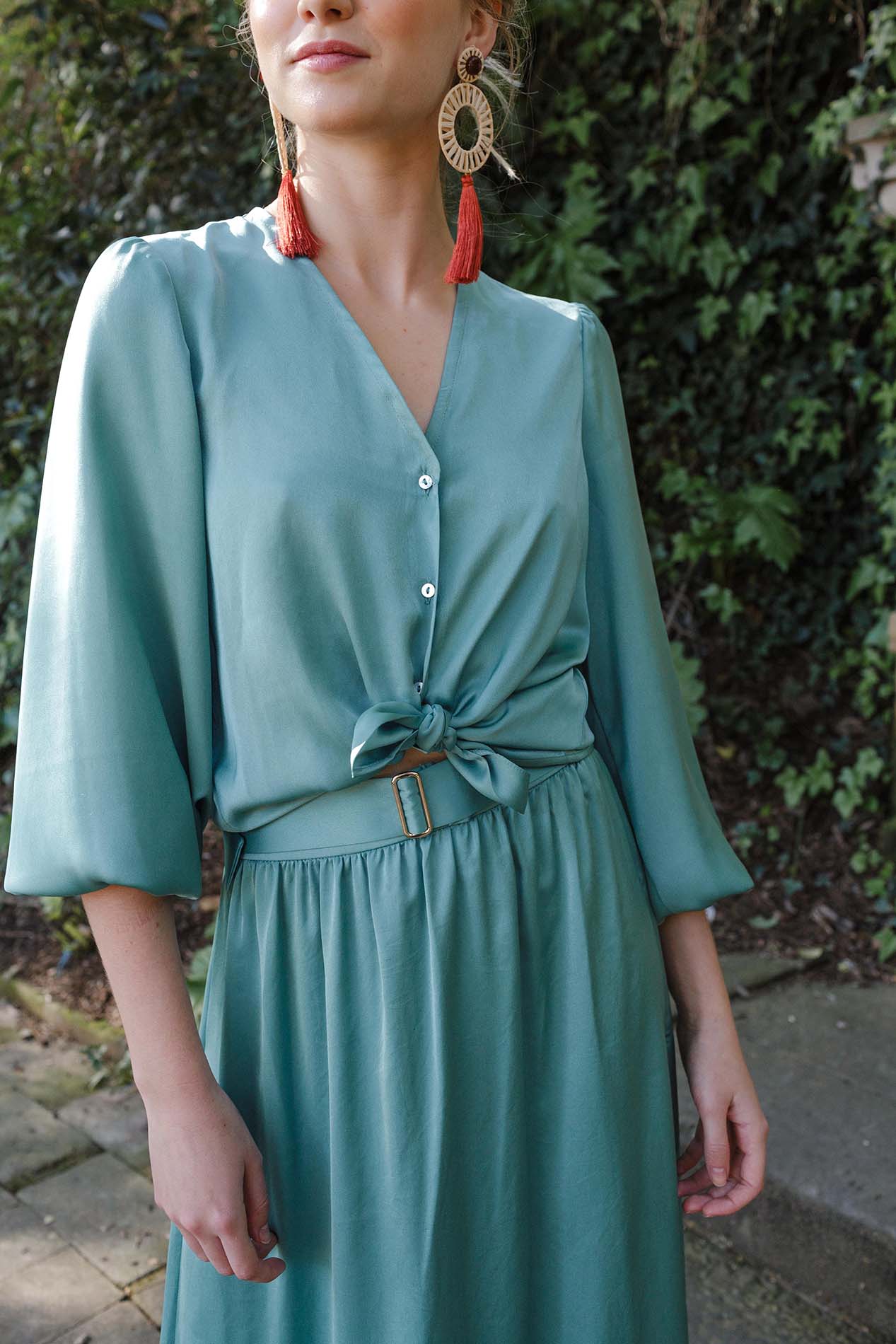 COCO green satin skirt