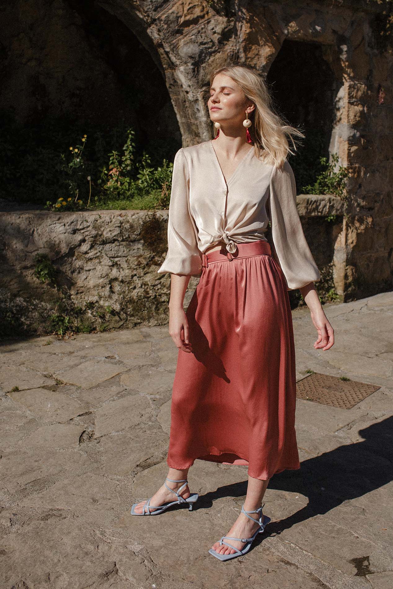 COCO satin terracotta skirt
