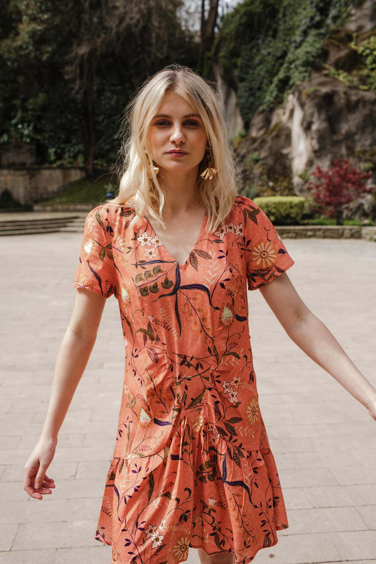 PALMA multiflower tangerine dress