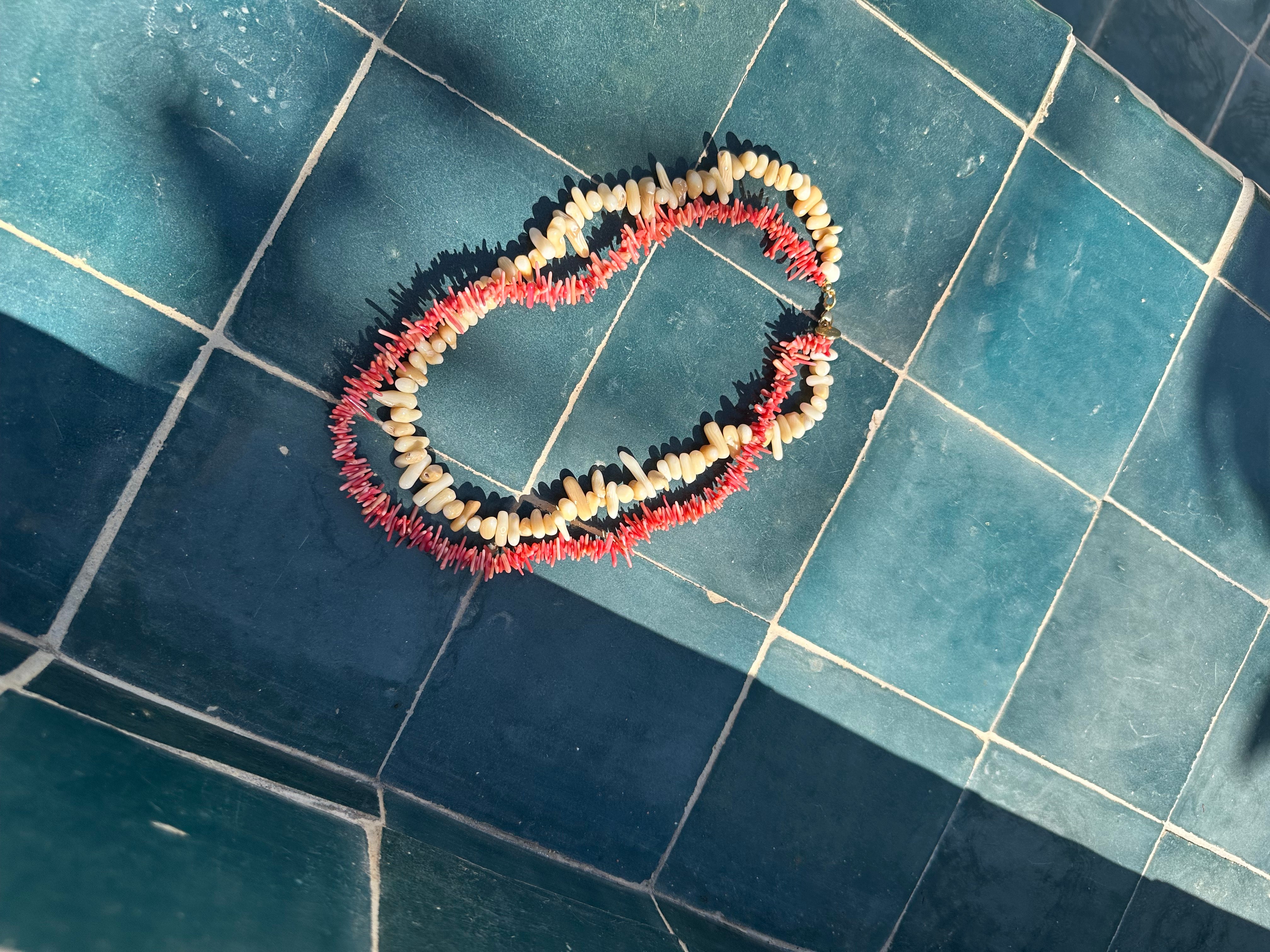 COLLIER CORAIL ET TURQUOISE