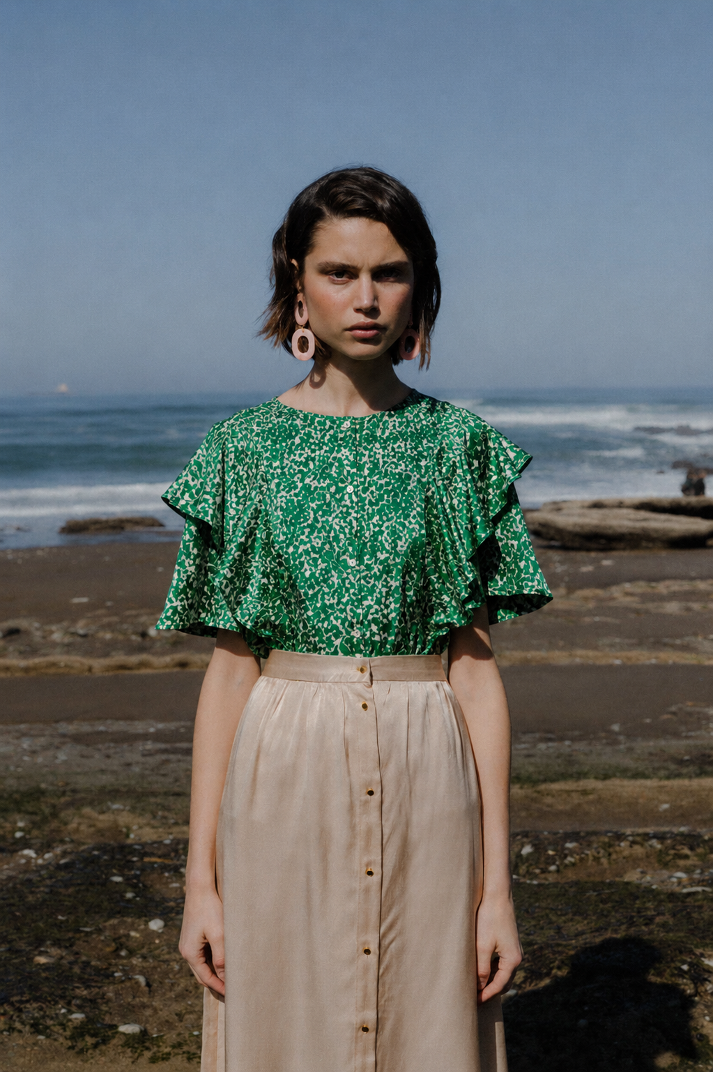 Animal print blouse TOBACCO MINT ruffles