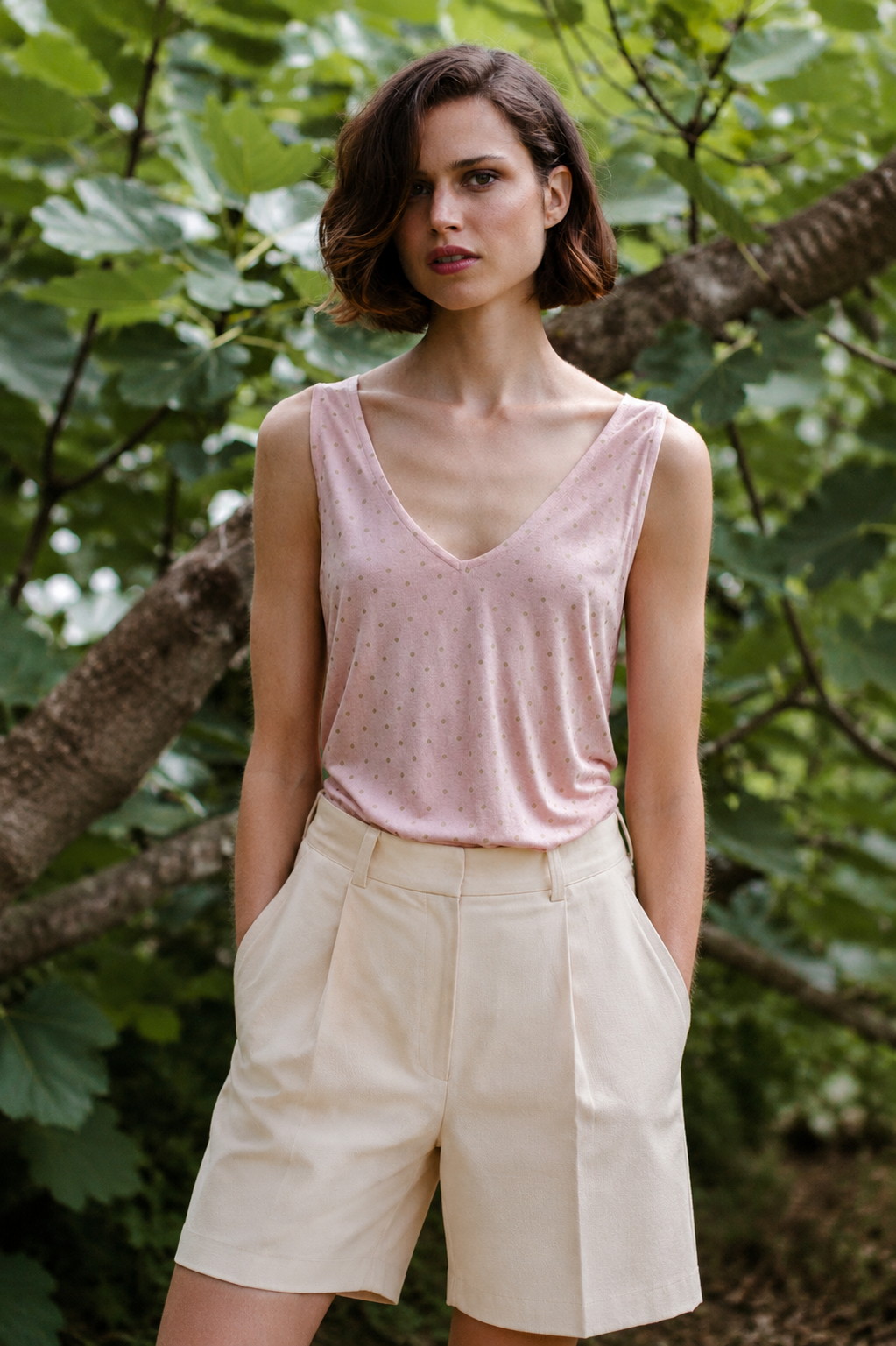 Pink tank top with golden flecks