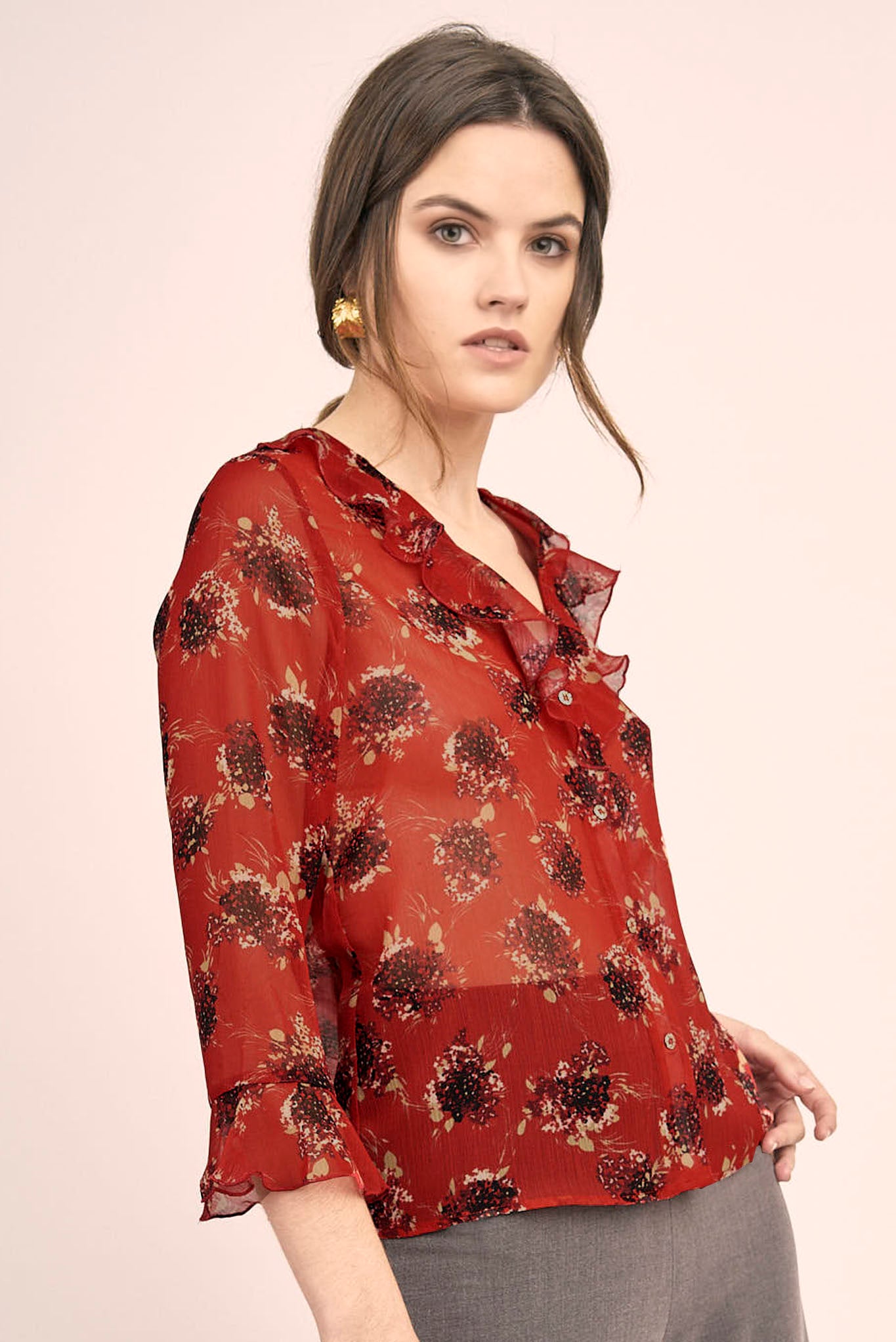 Blouse en mousseline imprimée ROUGE