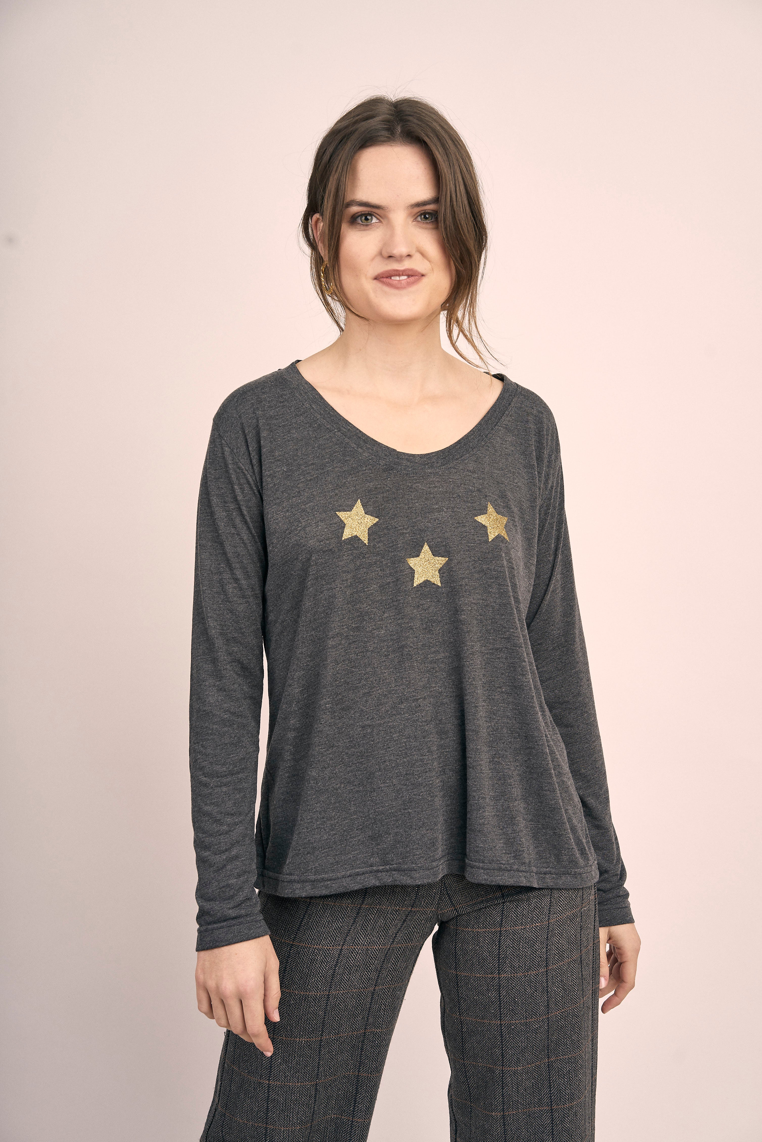 Camiseta ESTRELLAS GLITTER gris