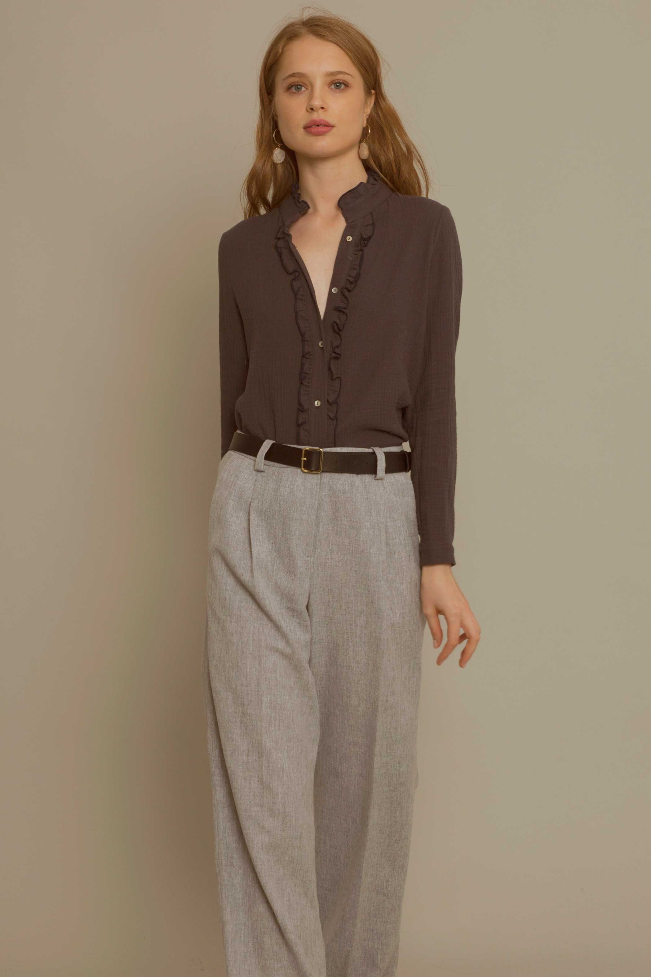 Blusa volantes algodón orgánico gris