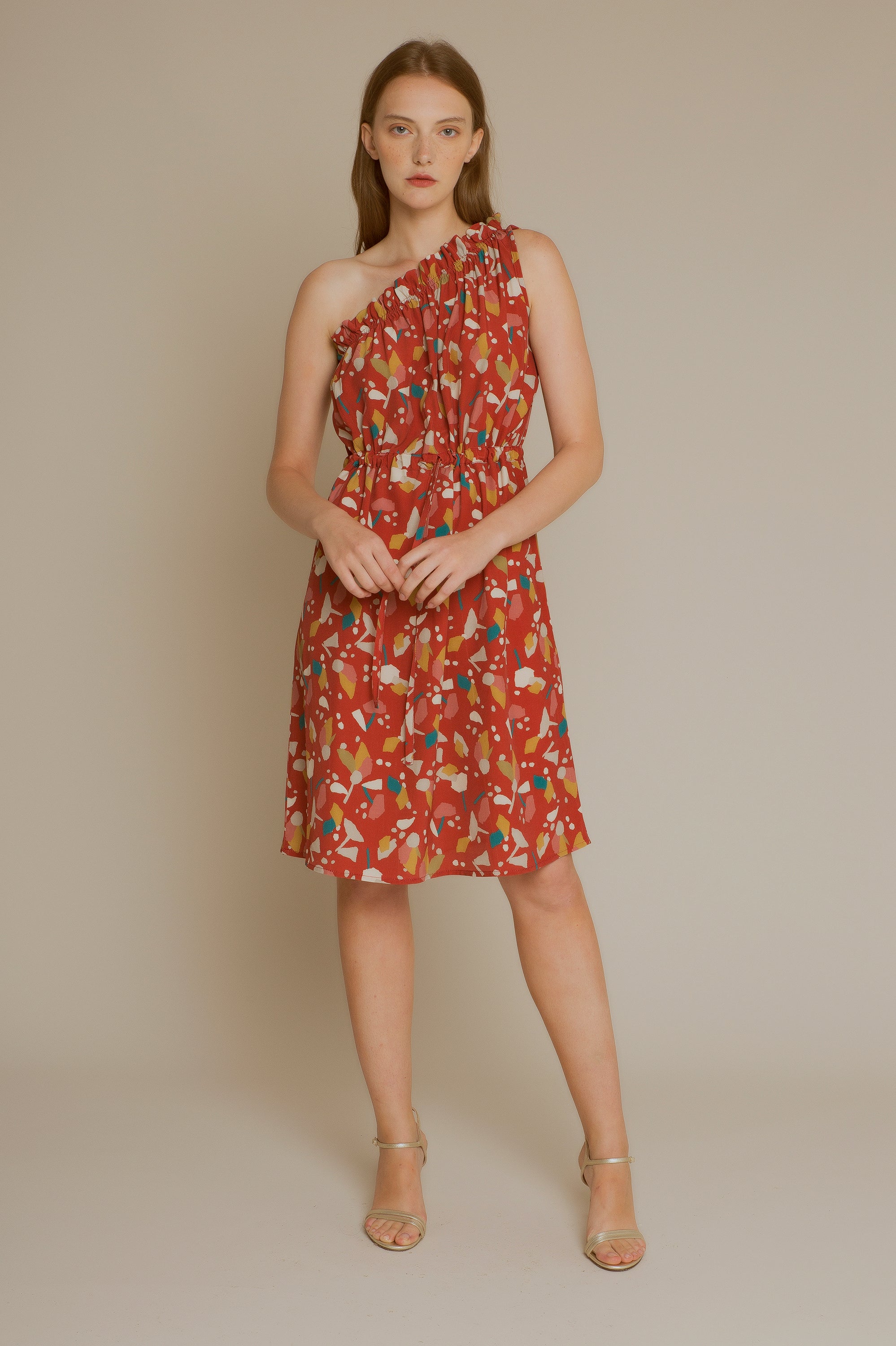 Asymmetric terracotta print dress