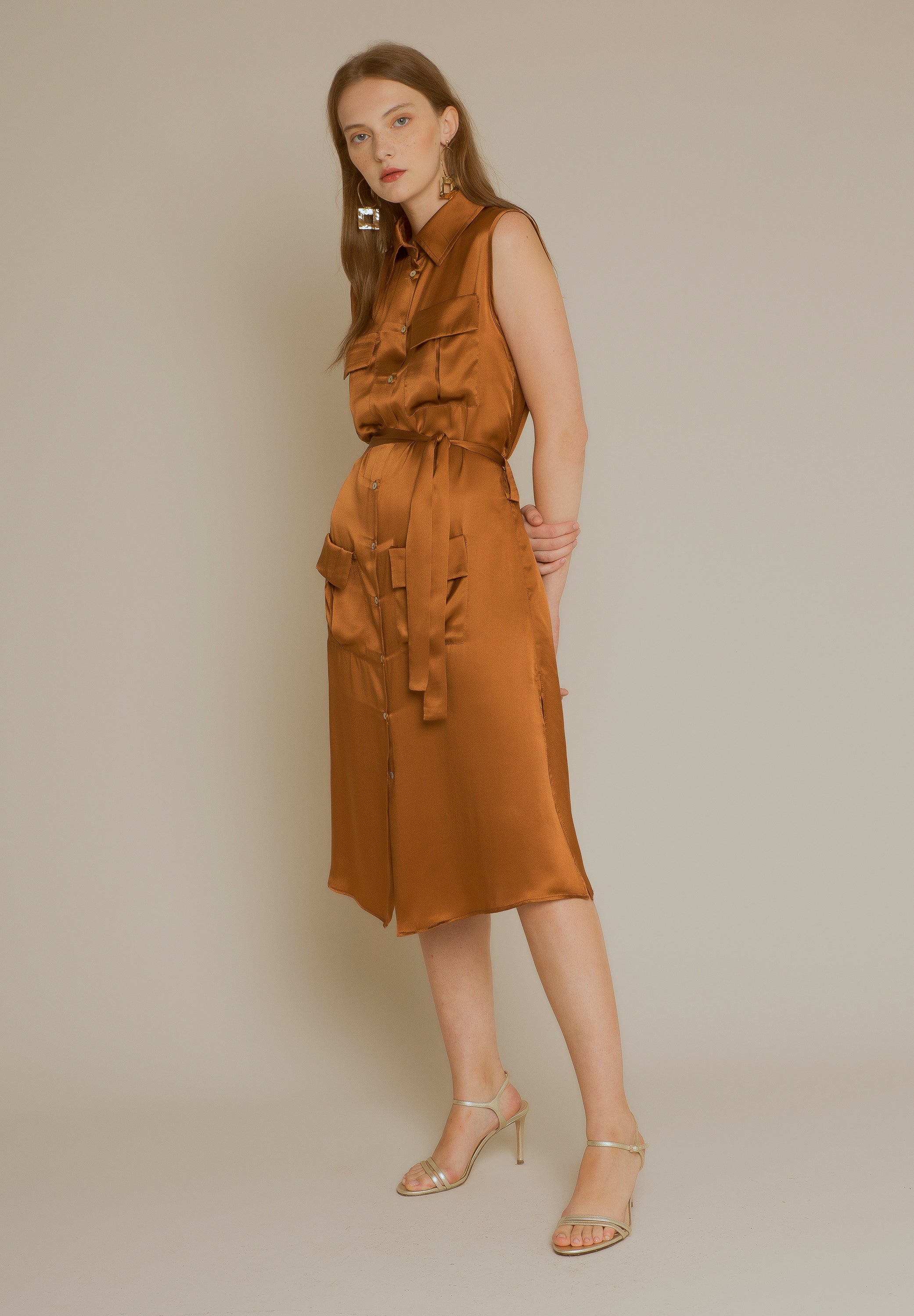 Tobacco silk shirt dress