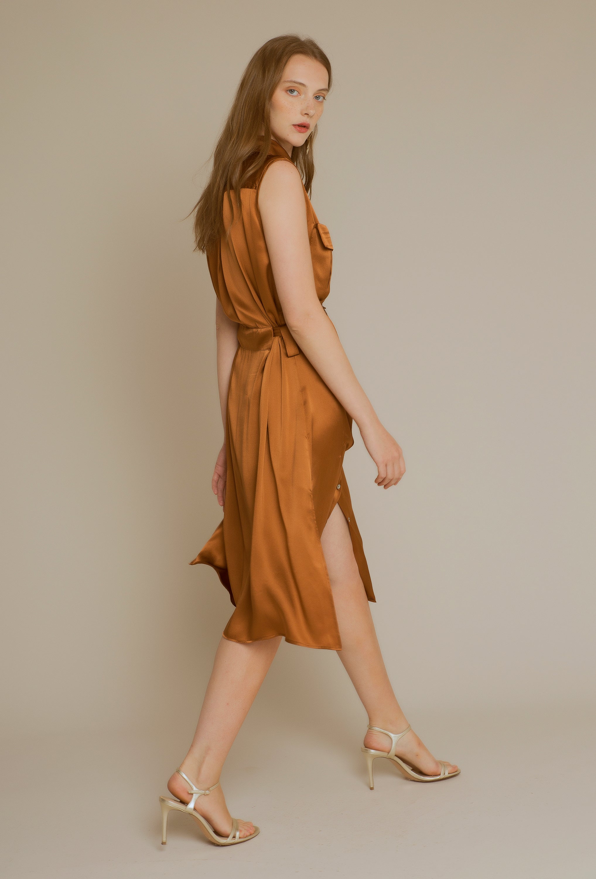 Tobacco silk shirt dress
