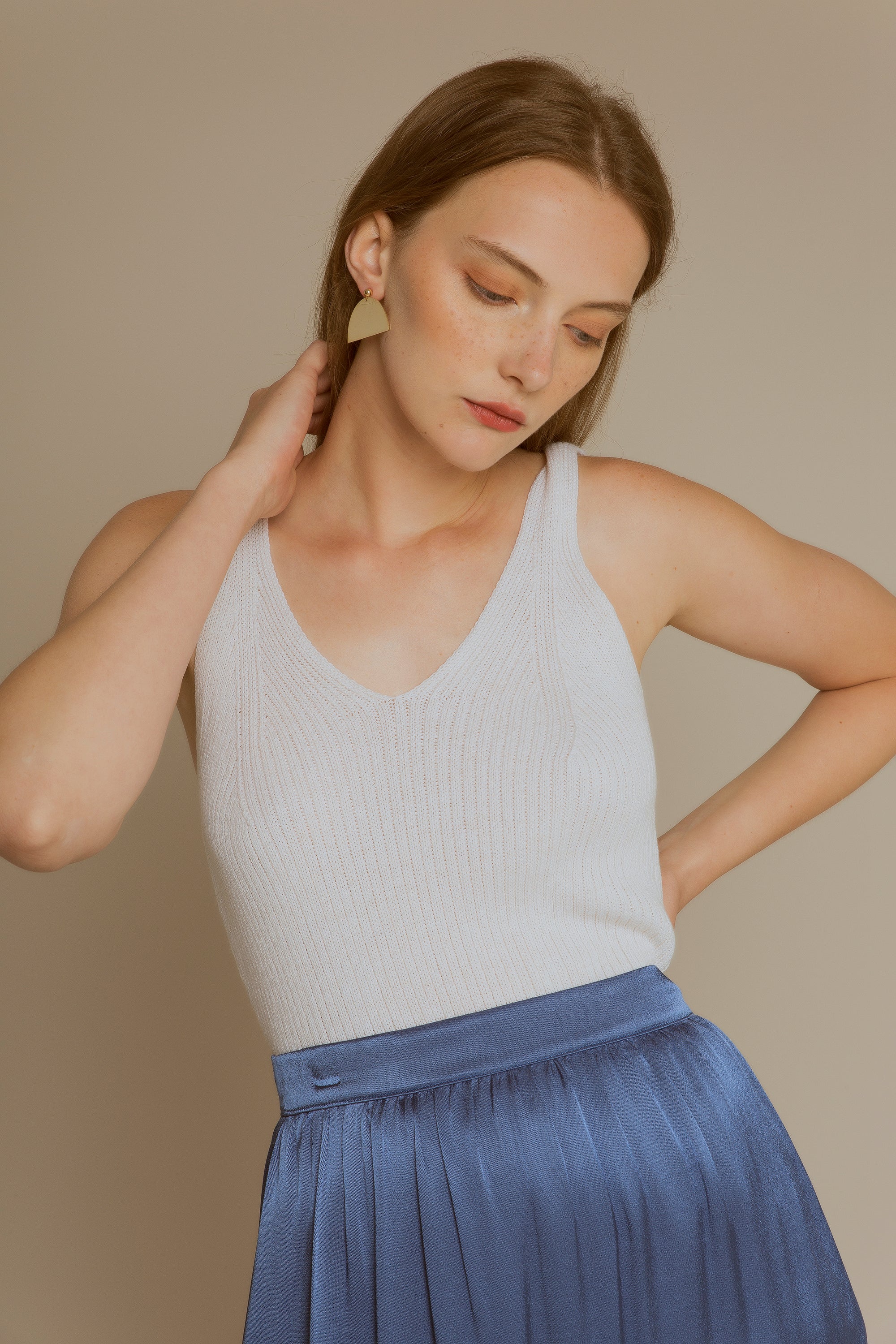 white knit top