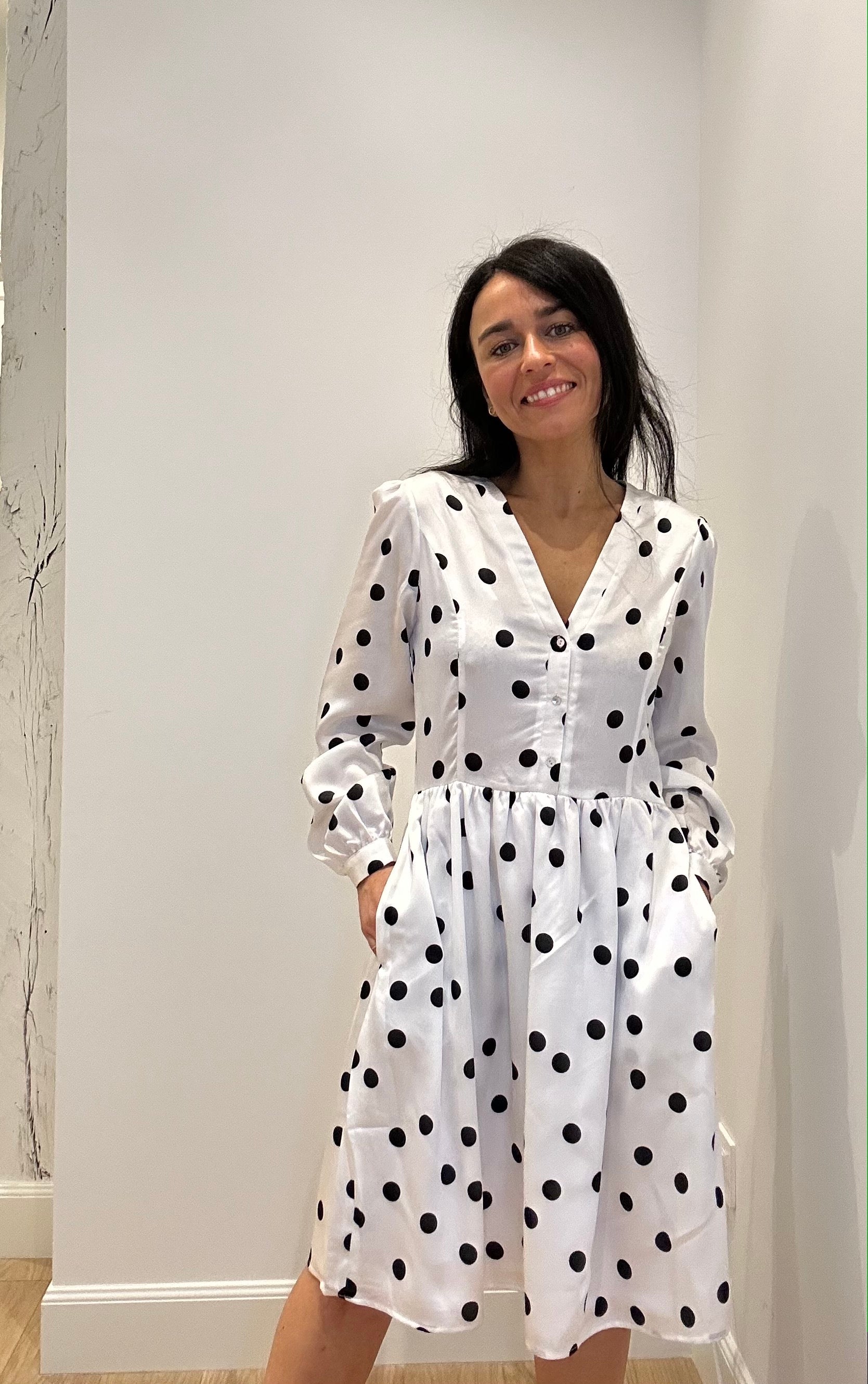 White dress with black polka dots