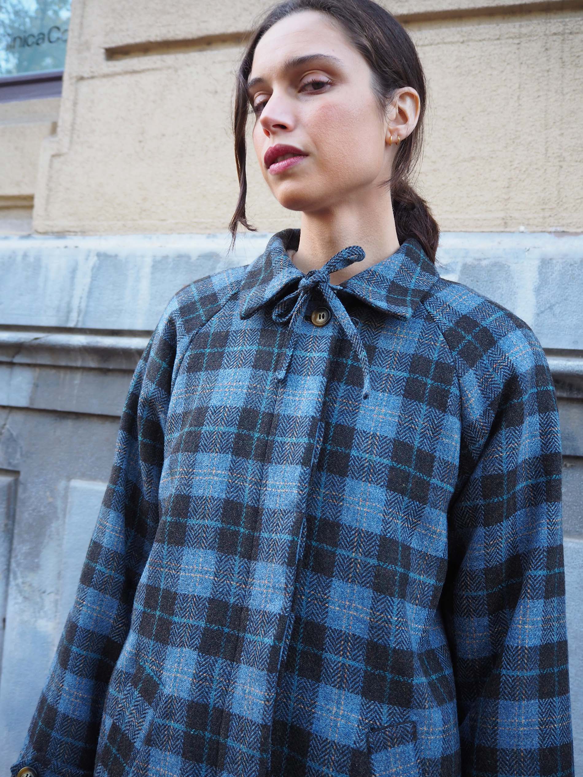 Abrigo lana cuadro azul CORINTO