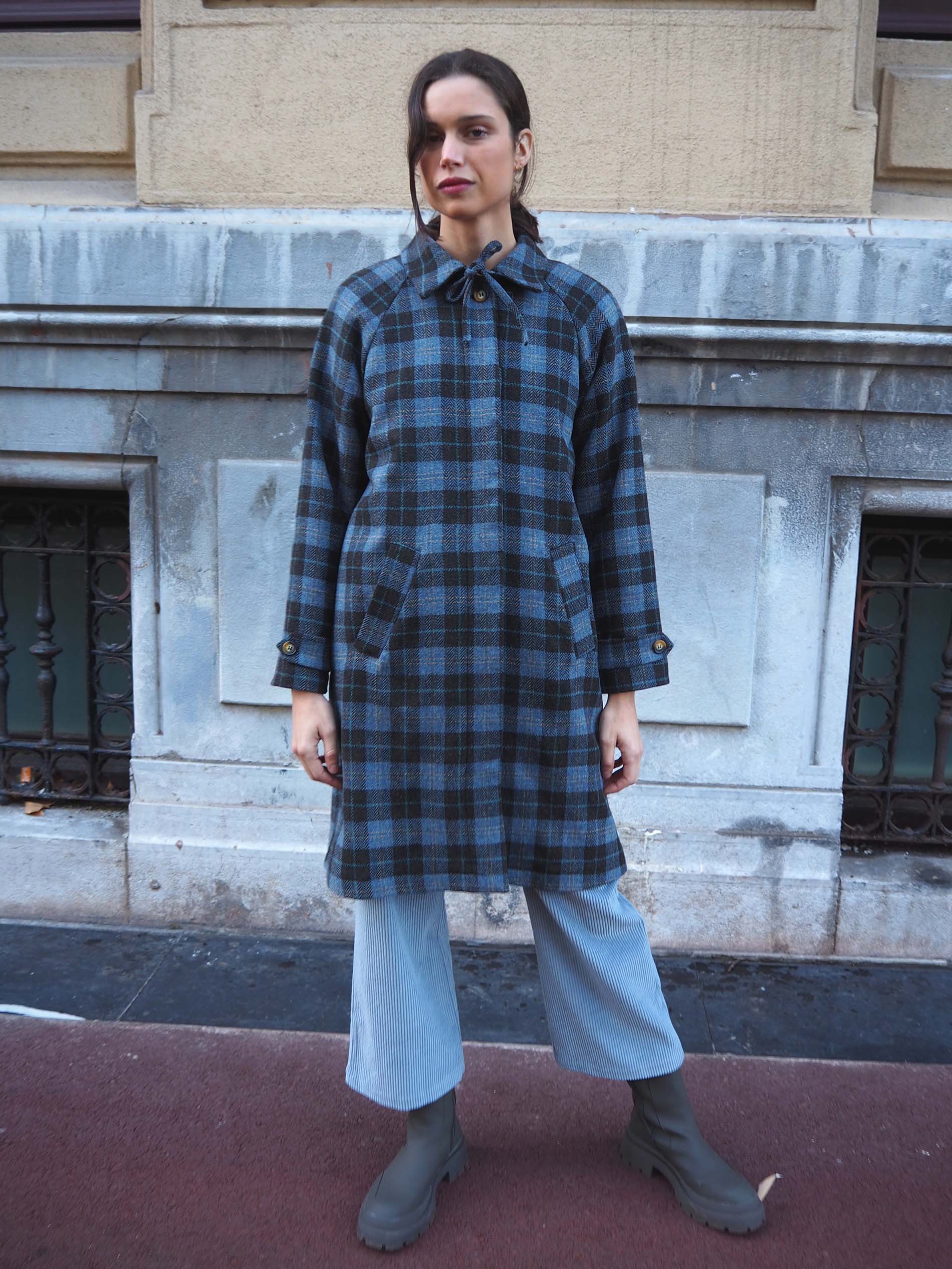 Abrigo lana cuadro azul CORINTO