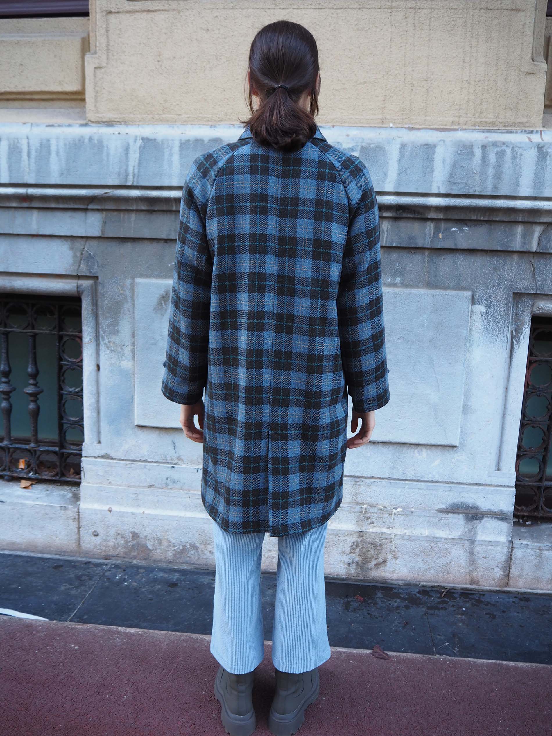 Abrigo lana cuadro azul CORINTO