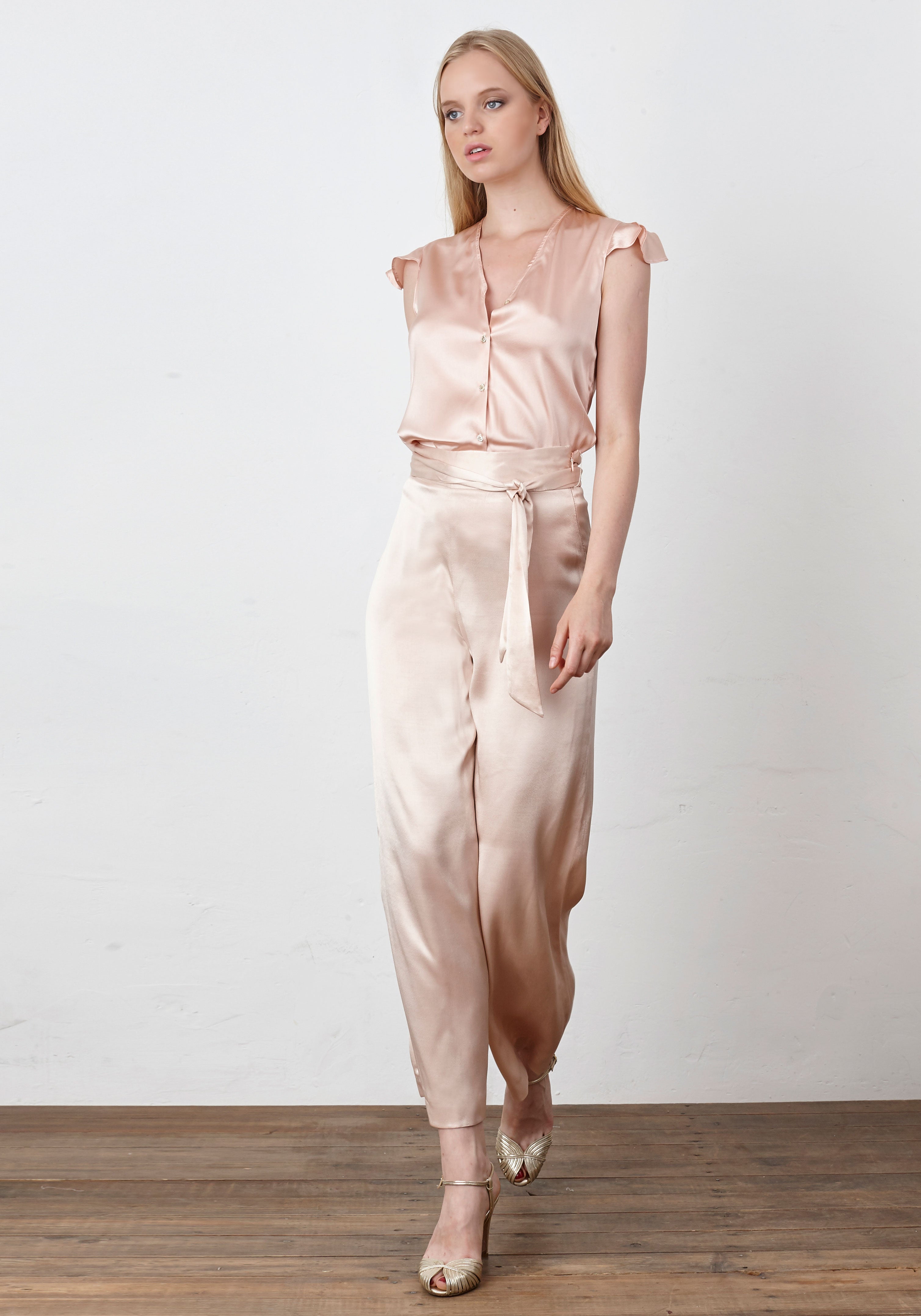 PINK RUFFLED silk blouse