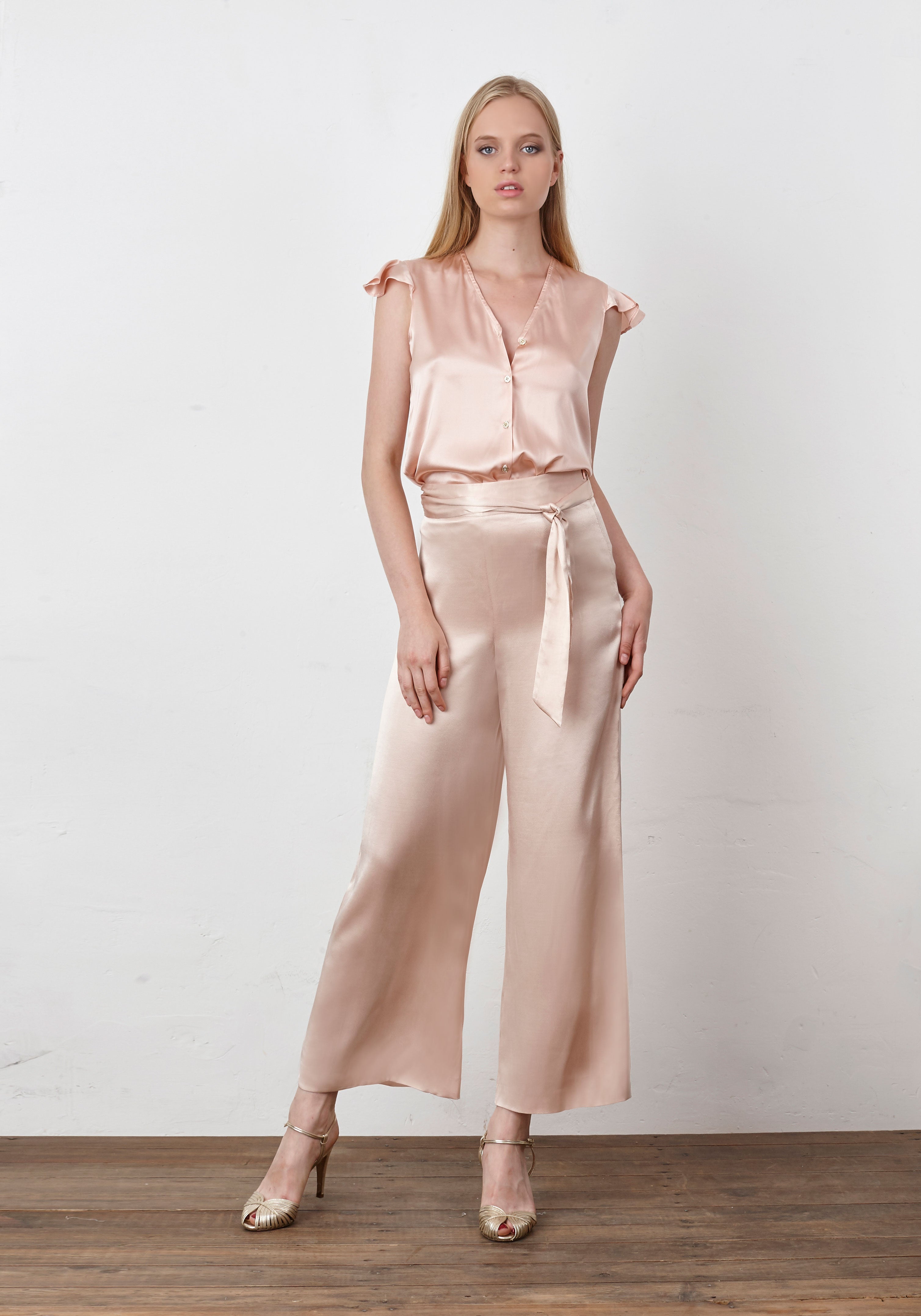 PINK satin culotte trousers