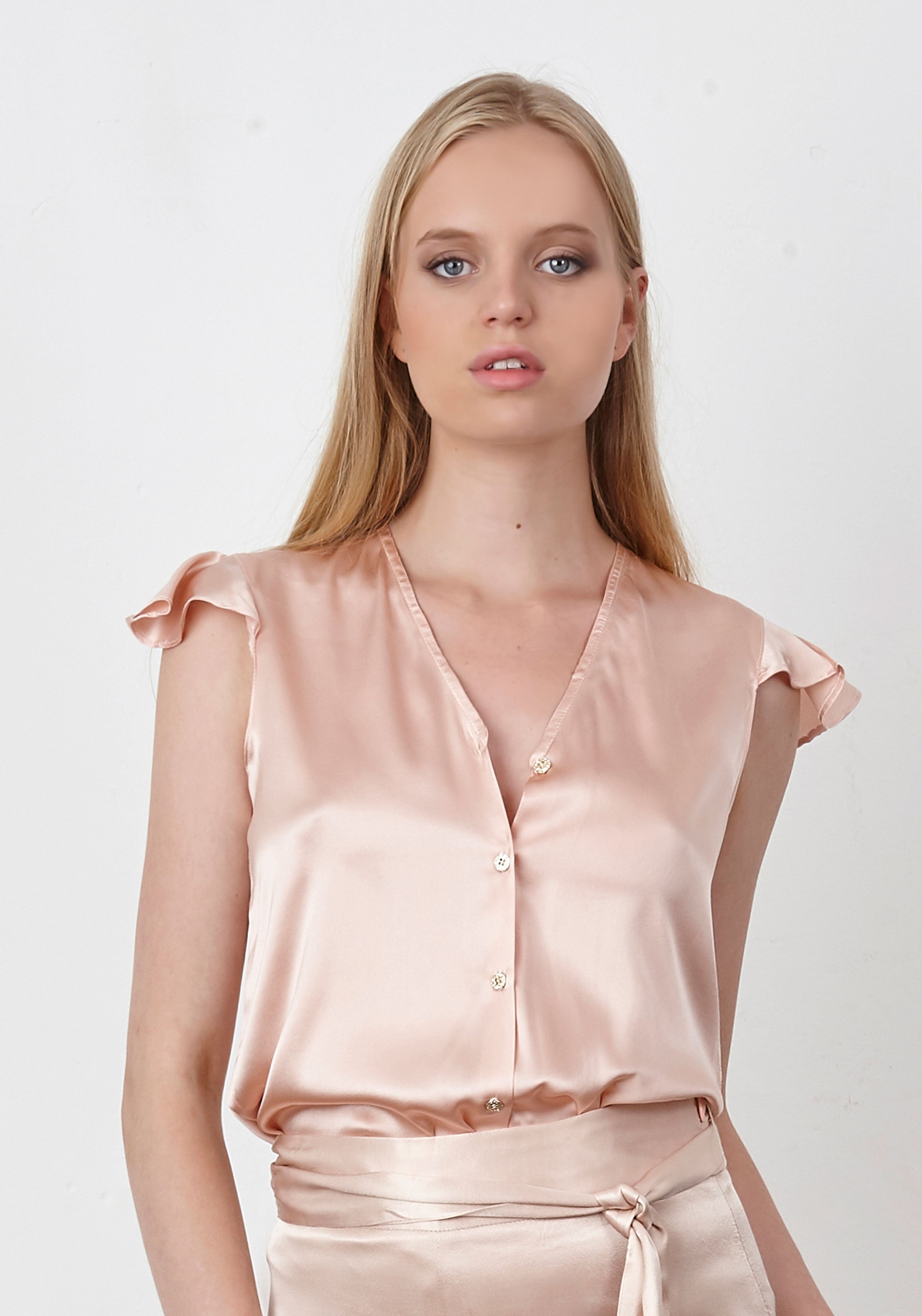PINK RUFFLED silk blouse