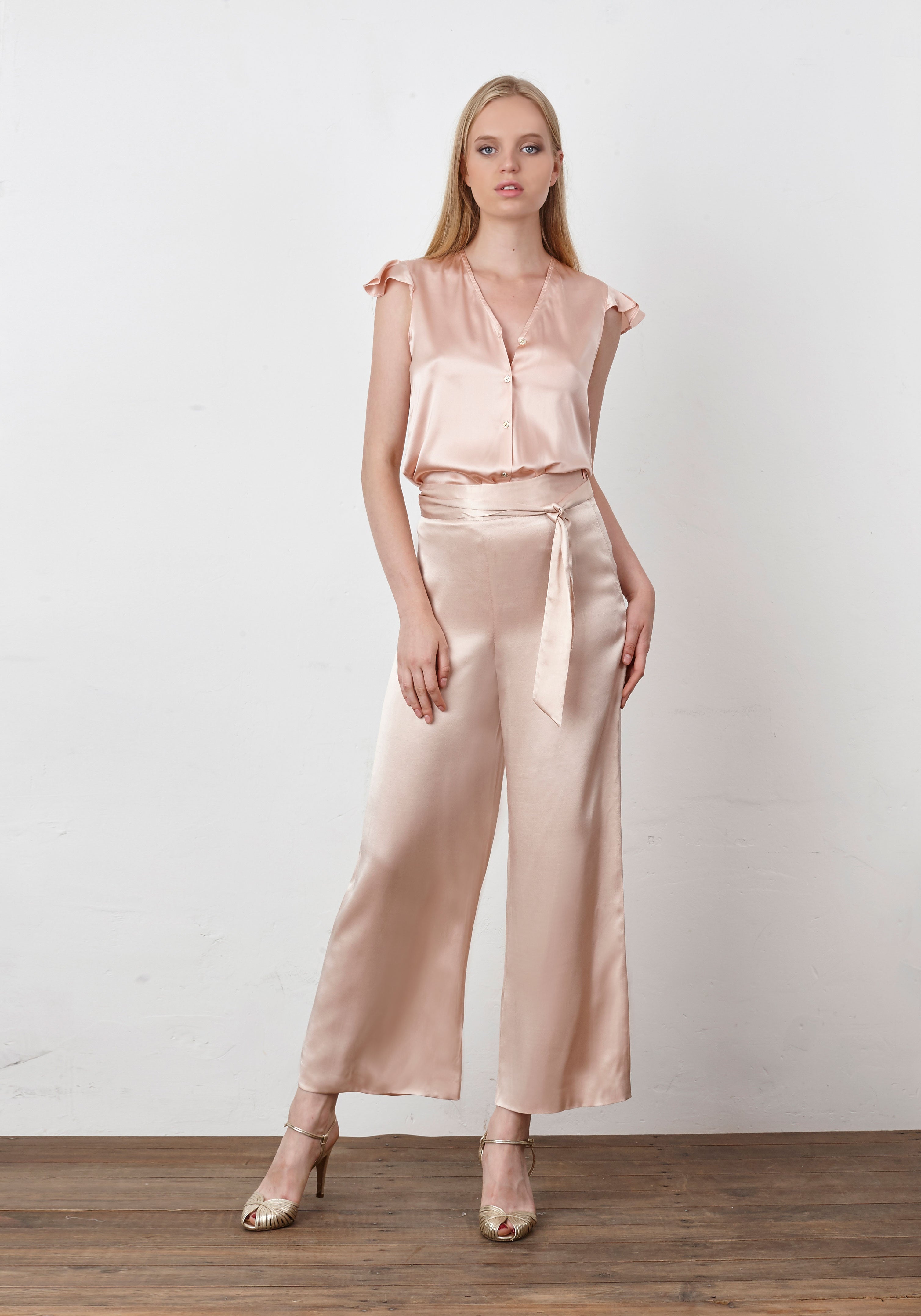 PINK RUFFLED silk blouse
