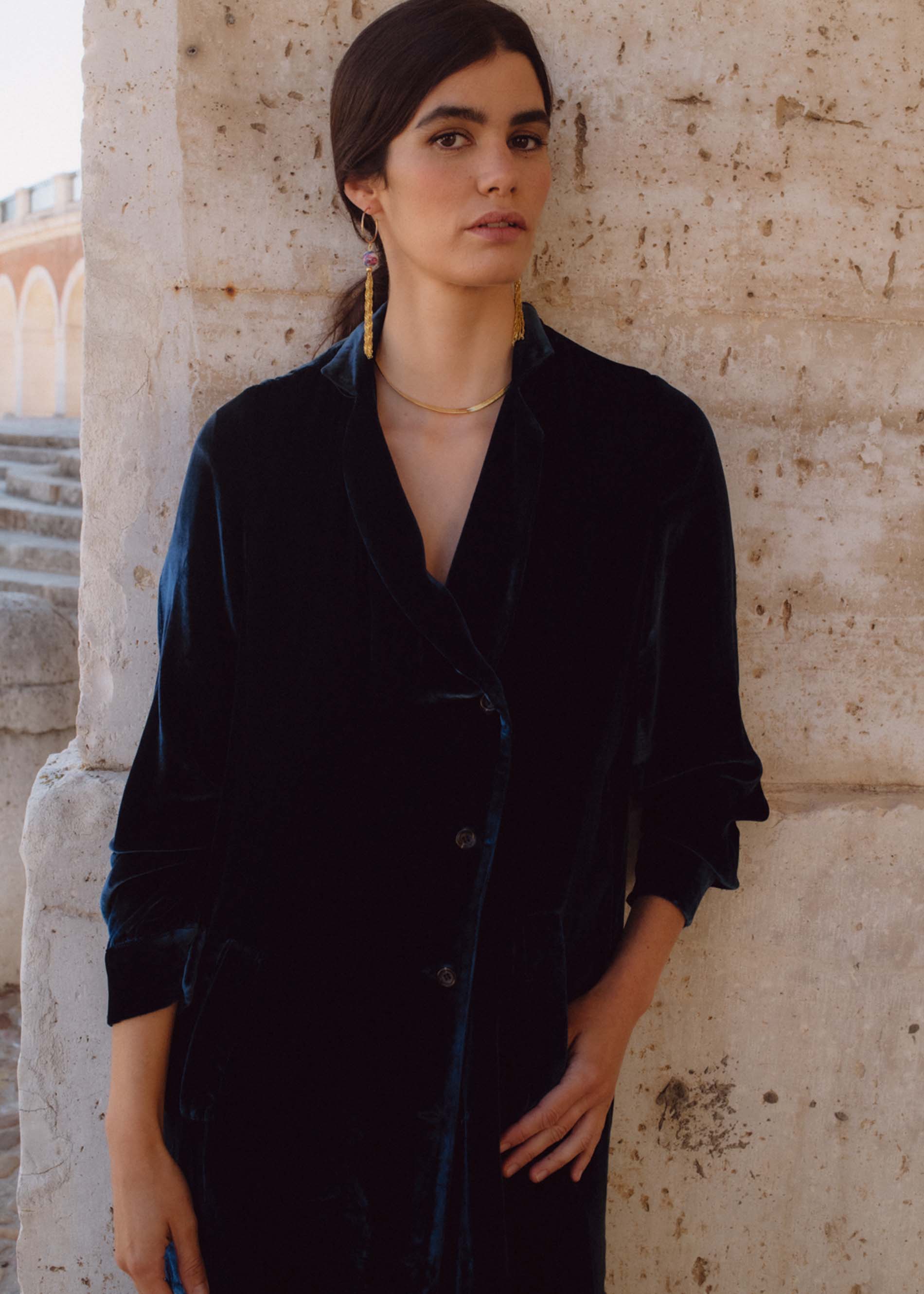 Abrigo vestido terciopelo de seda AZUL