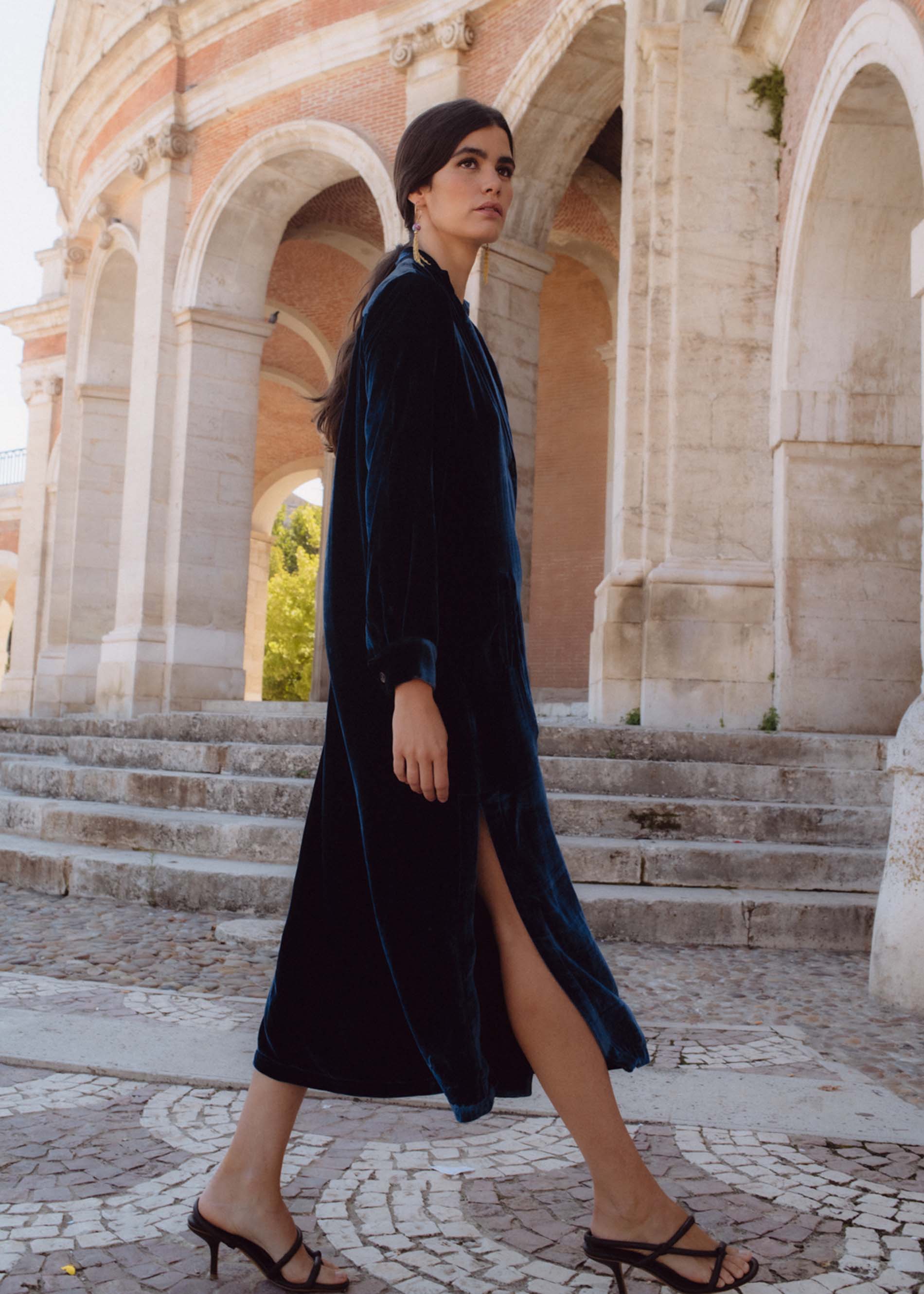 Abrigo vestido terciopelo de seda AZUL