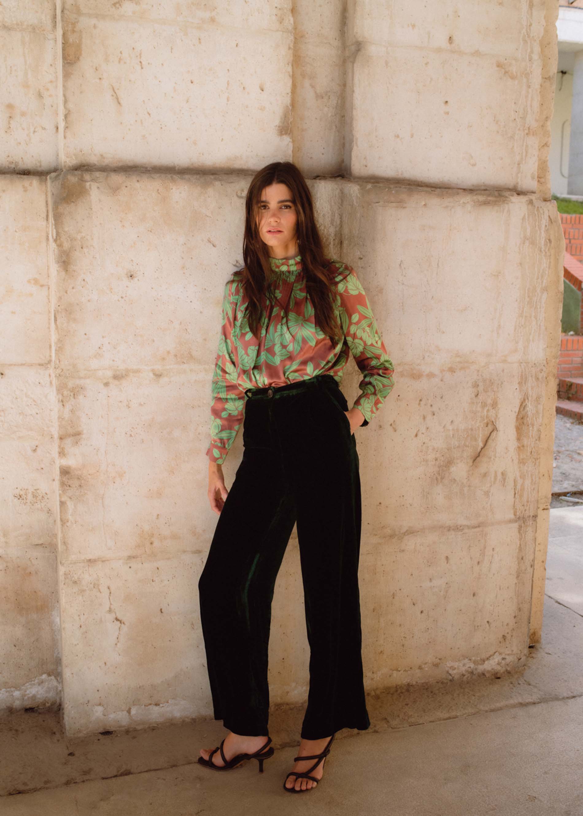 PANTALÓN CATHA terciopelo de seda VERDE