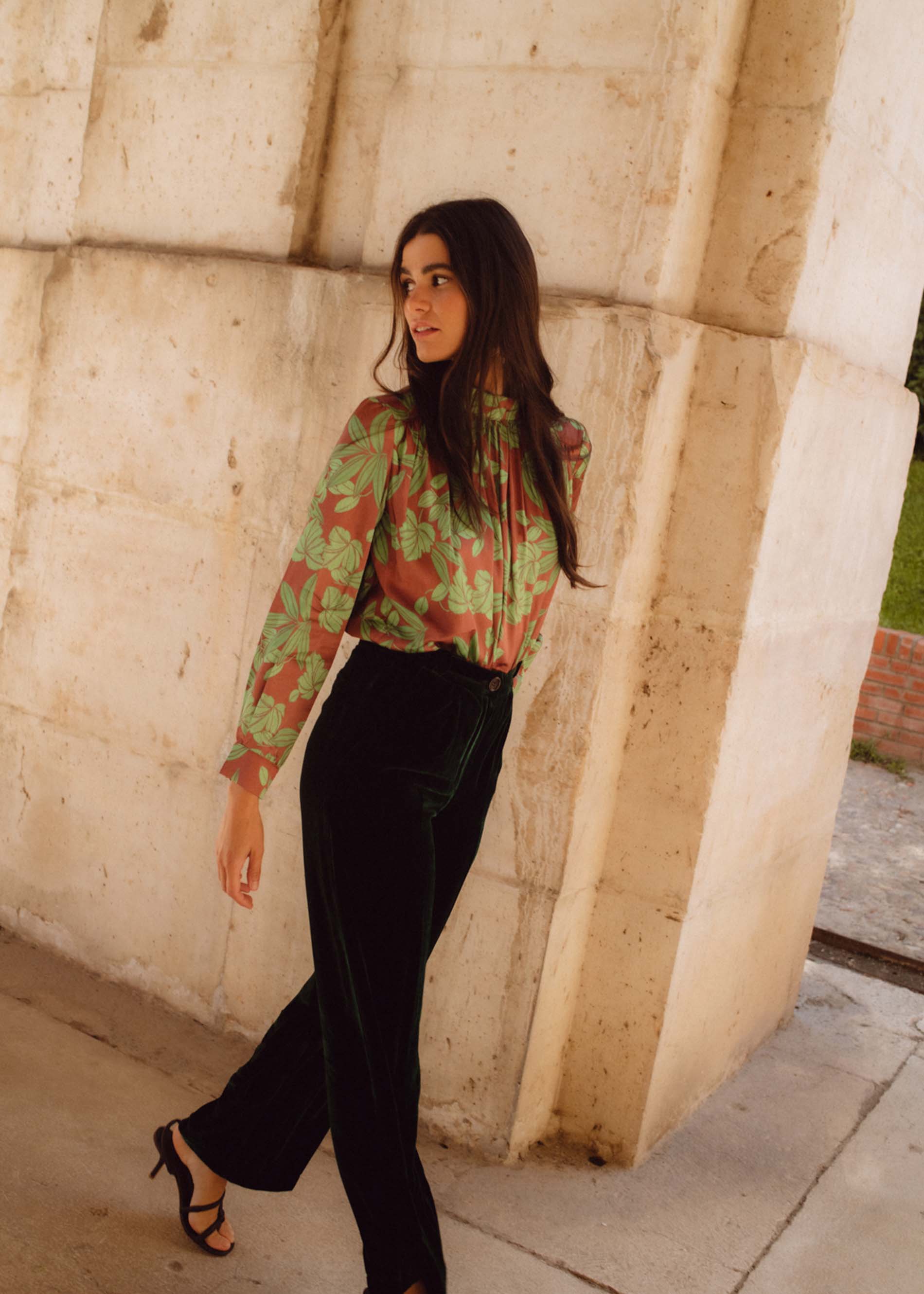 PANTALÓN CATHA terciopelo de seda VERDE