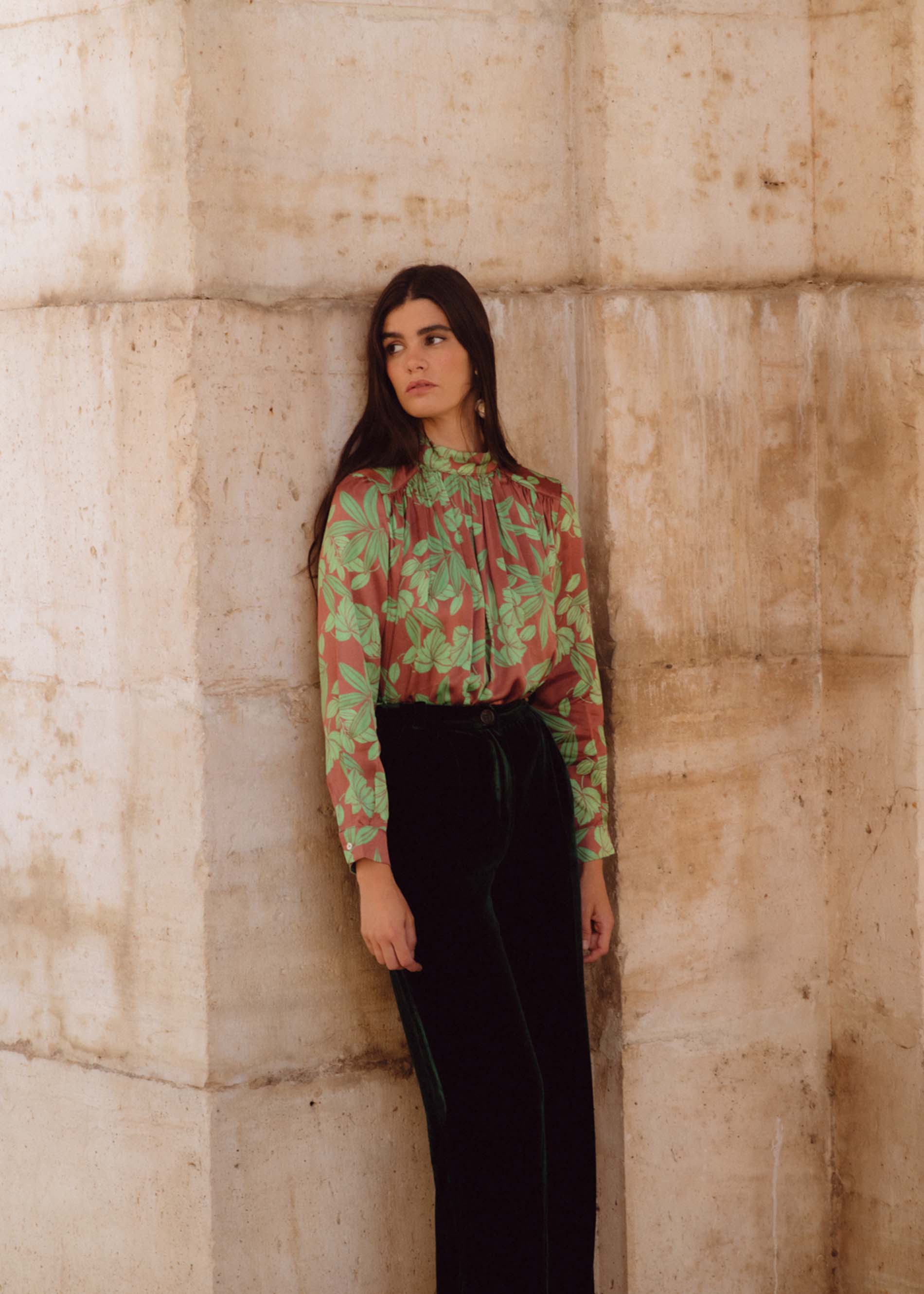 PANTALÓN CATHA terciopelo de seda VERDE