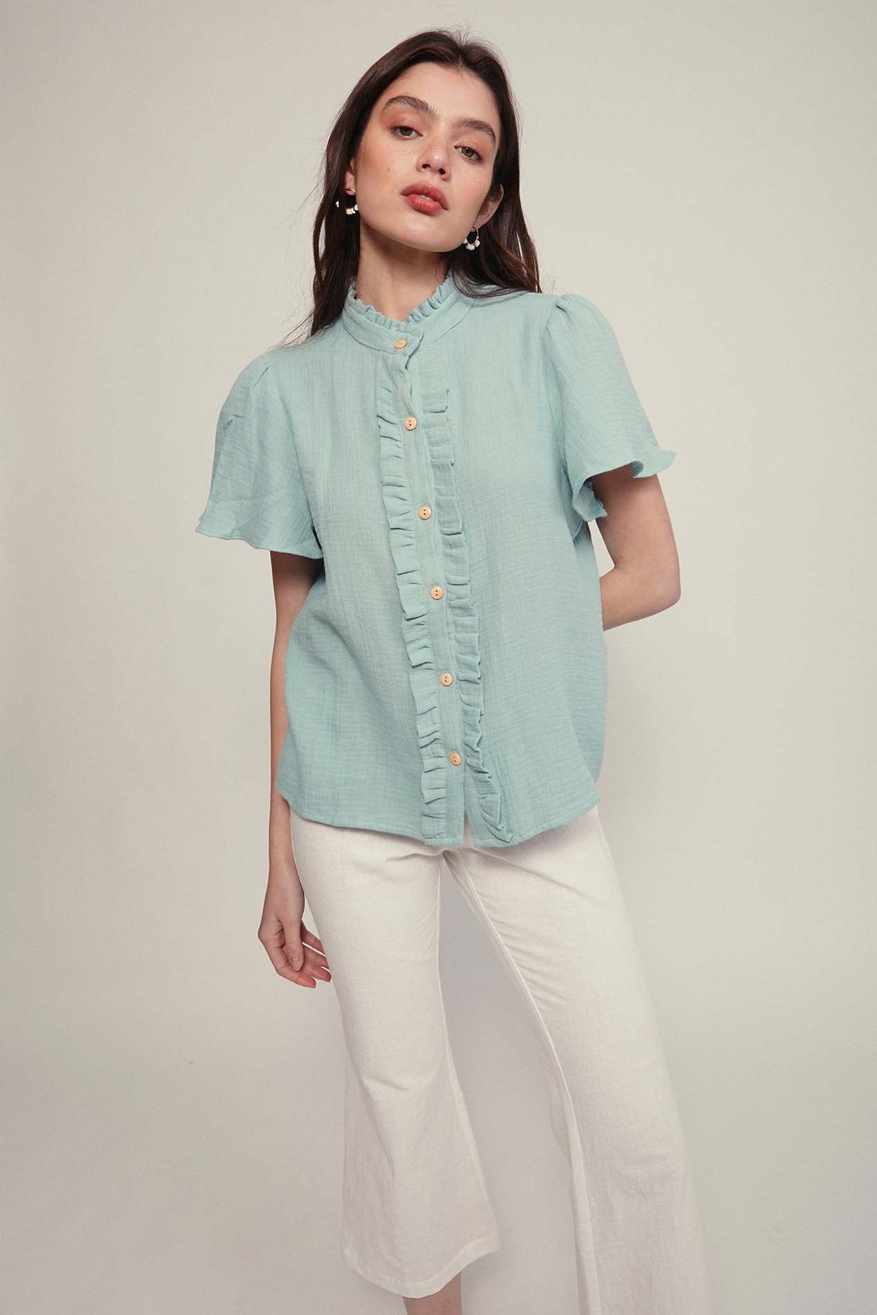 Exclusive embroidered raspberry bambula blouse