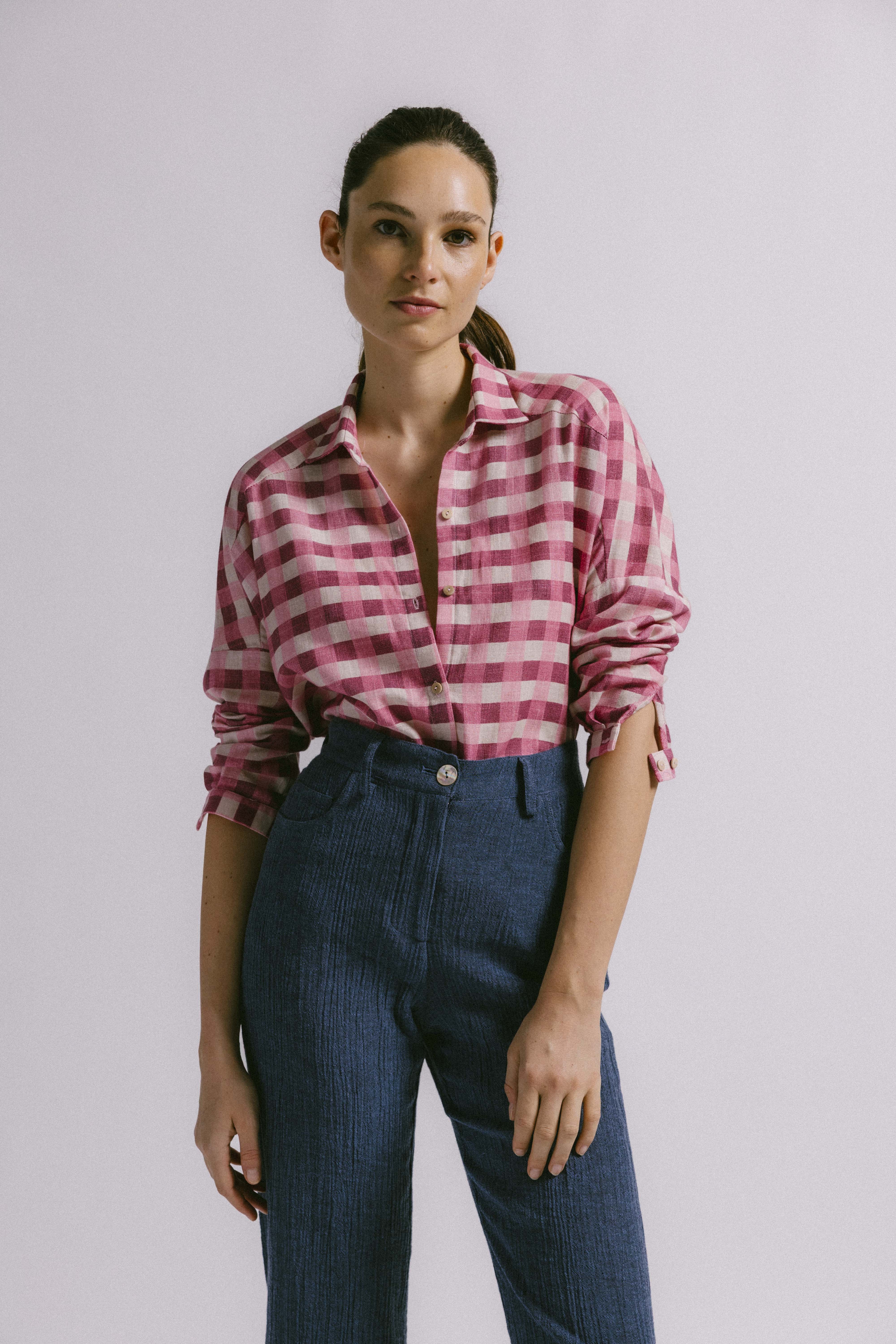 Blusa STAR CUADROS TIERRA/ROSA