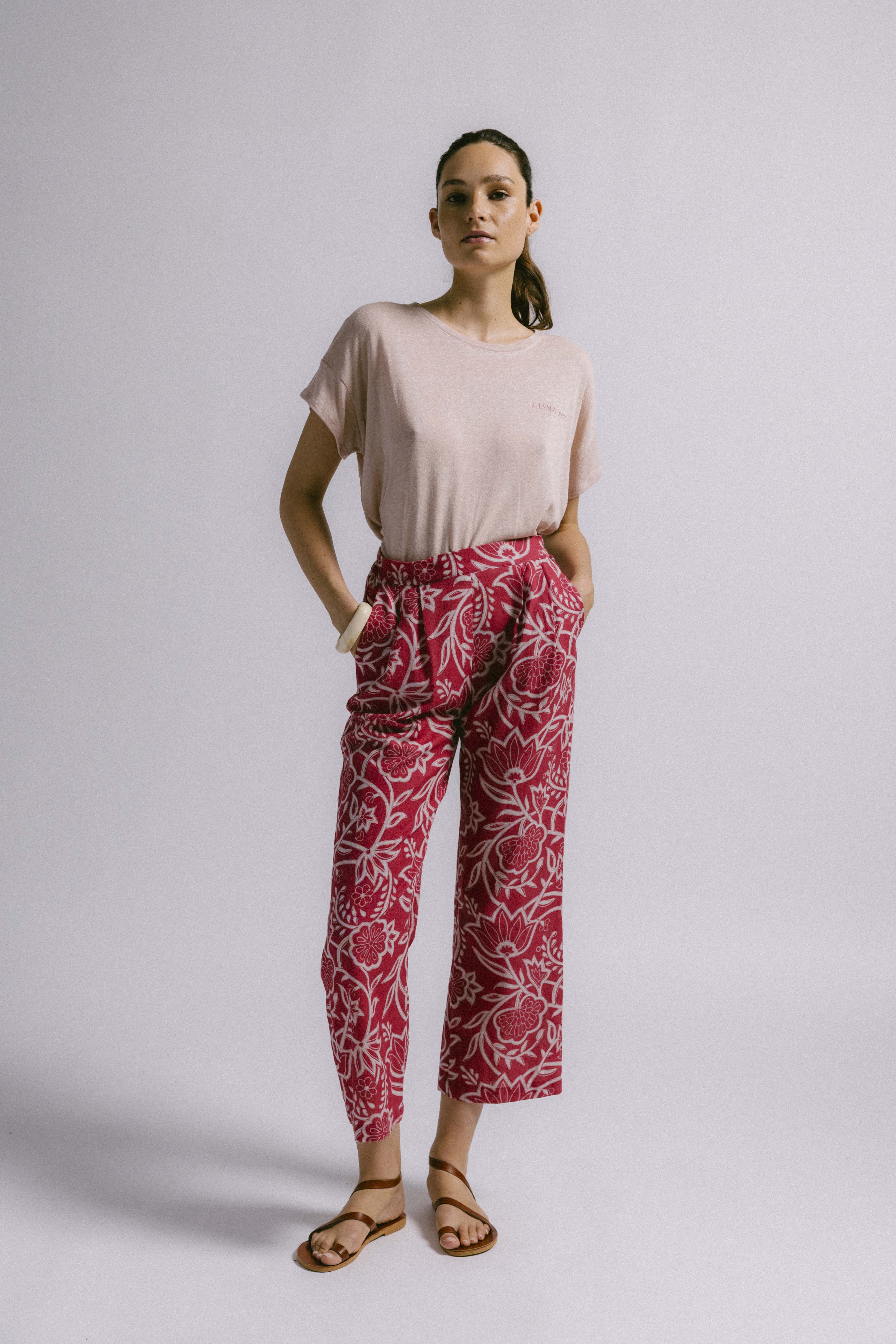 Pantalón millet flor deco rojo