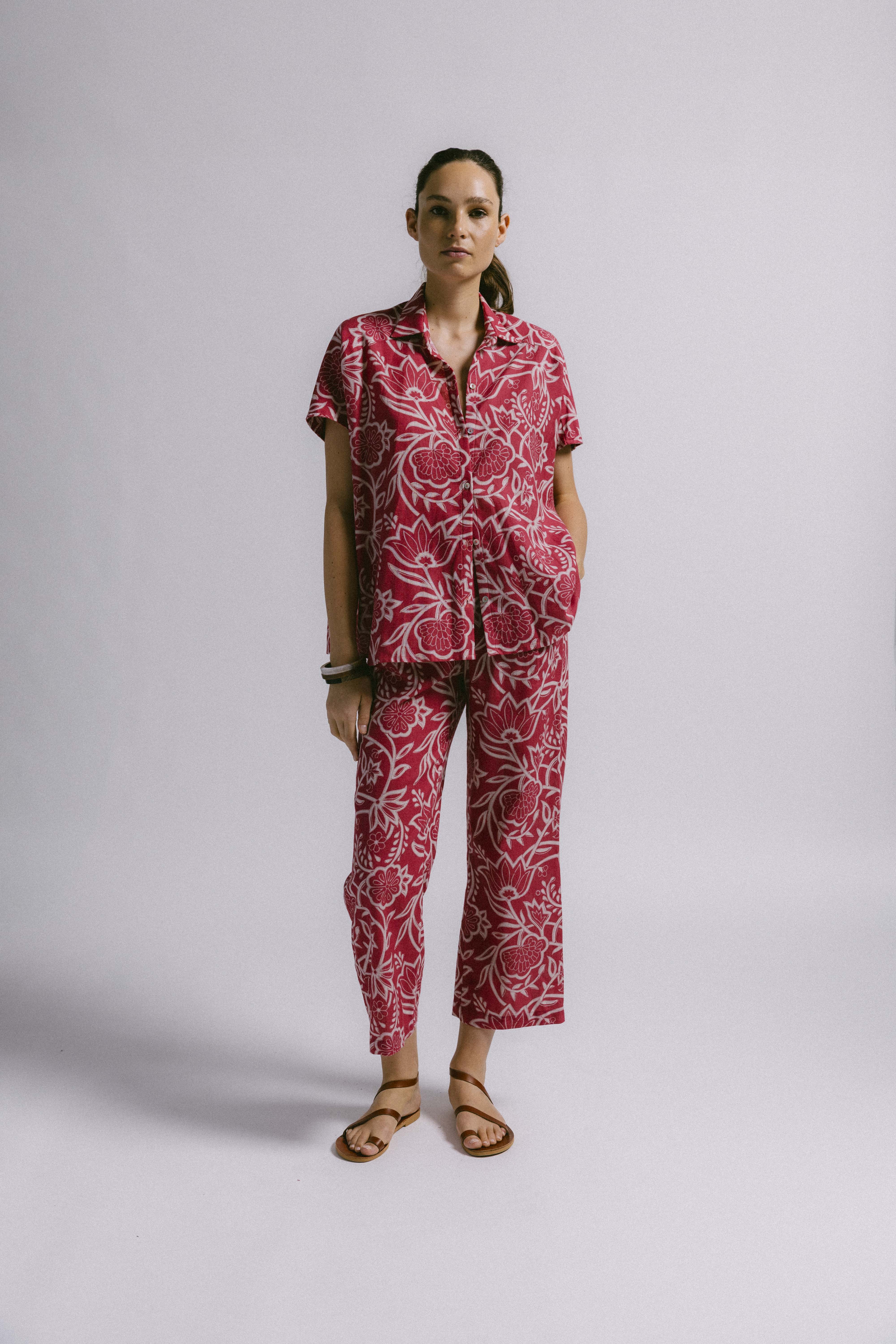 Pantalón millet flor deco rojo