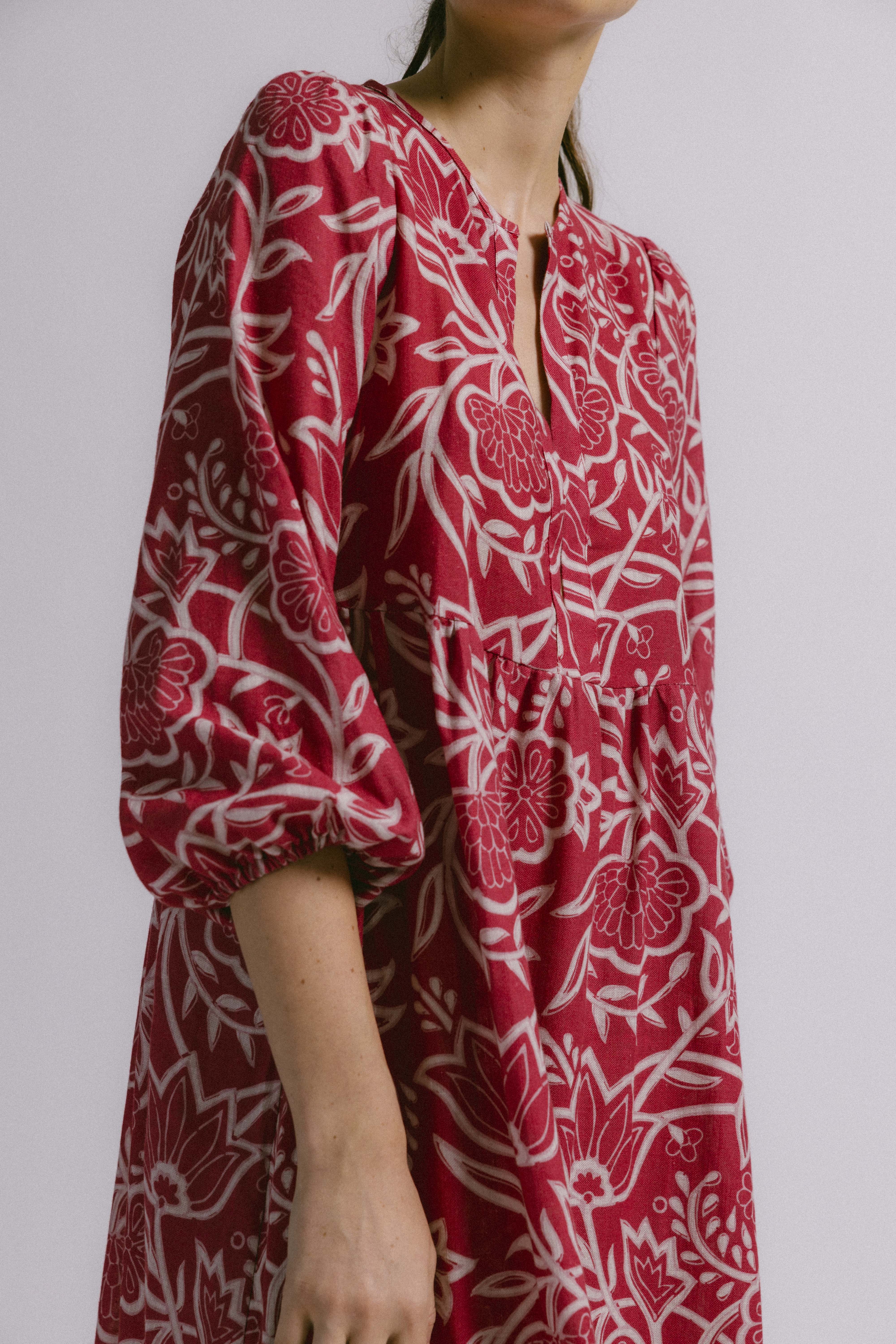 Vestido brandon flor deco rojo