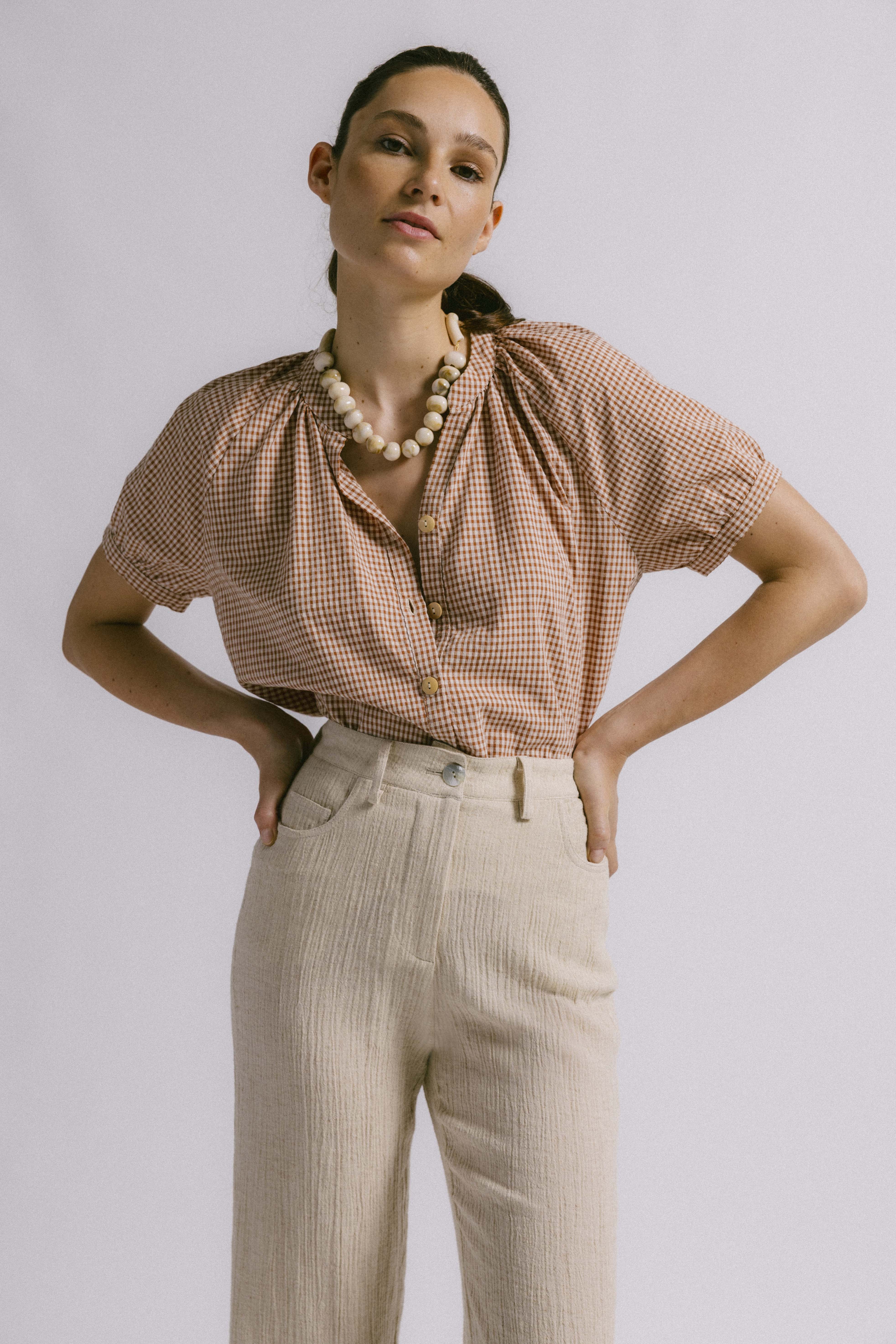 Blusa morera vichy tierra