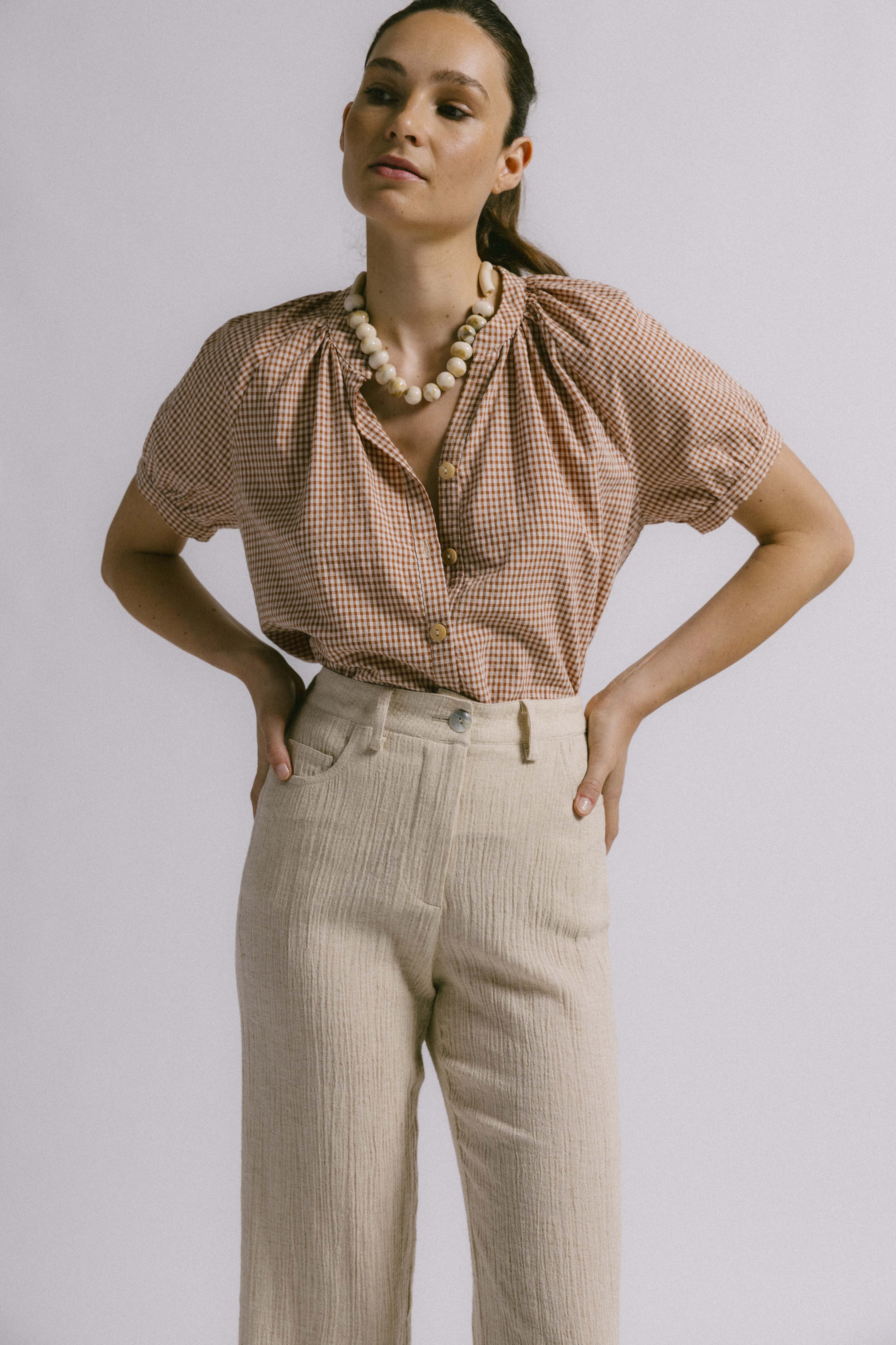 Blusa morera vichy tierra