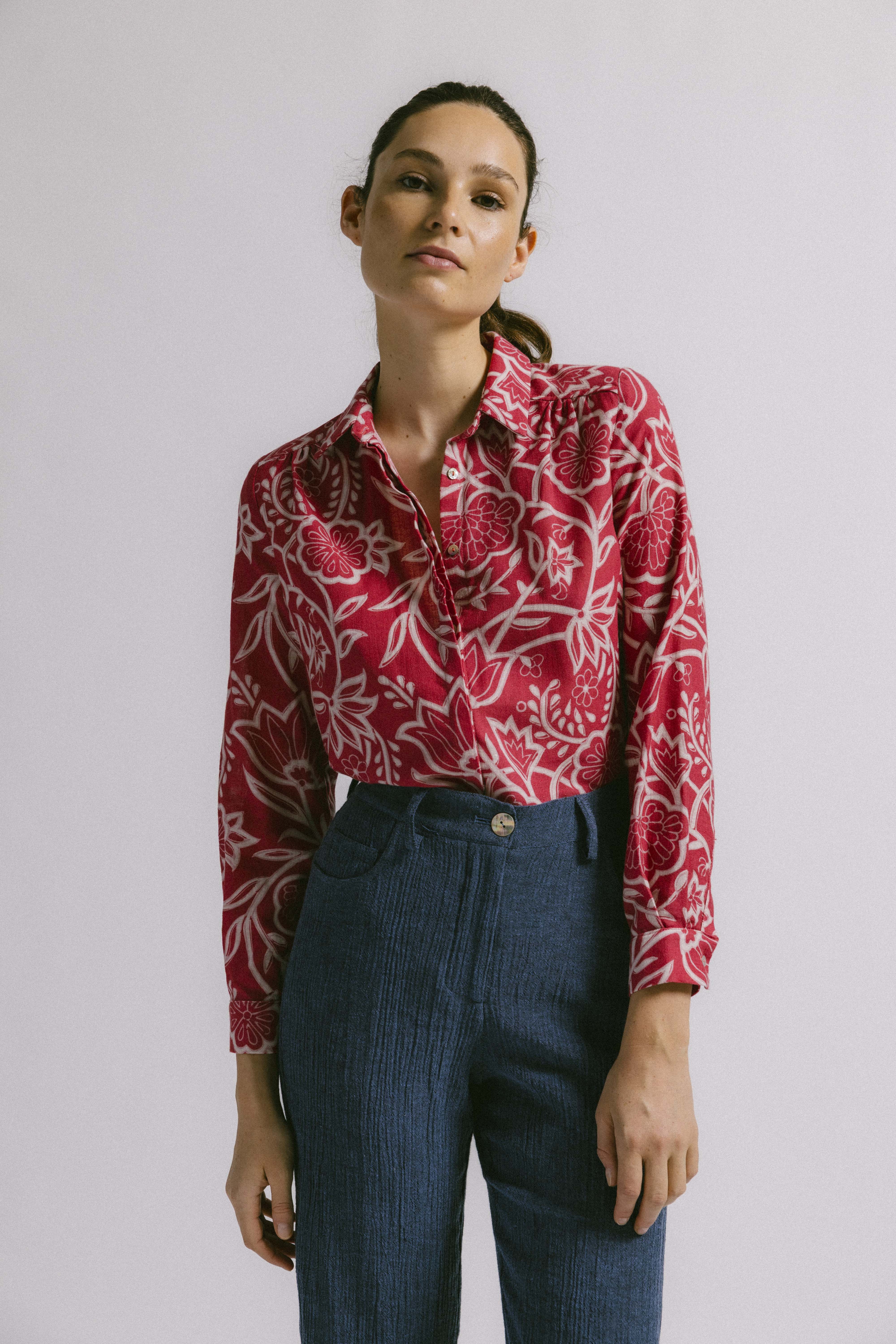 Blusa palma flor deco rojo