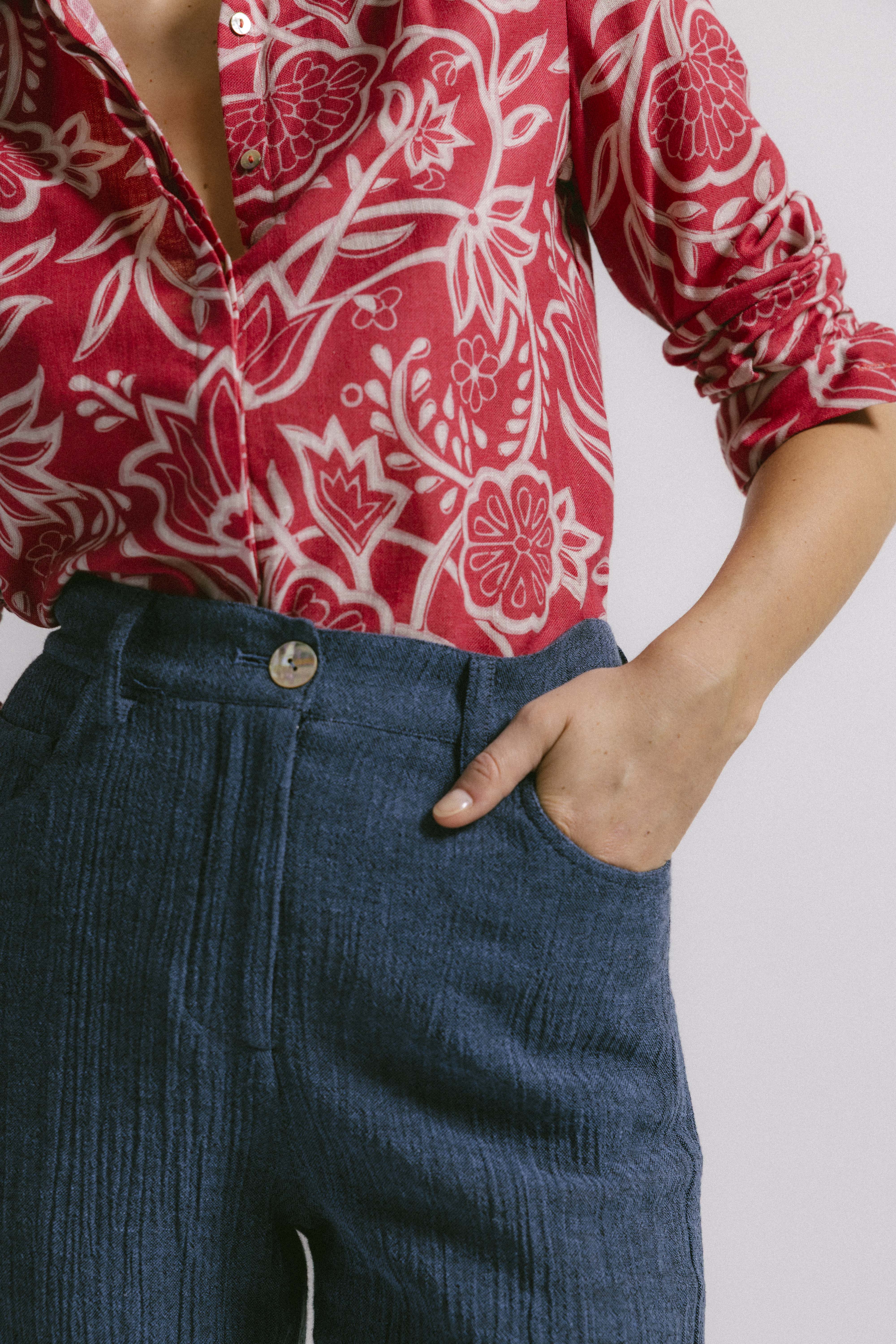 Blusa palma flor deco rojo